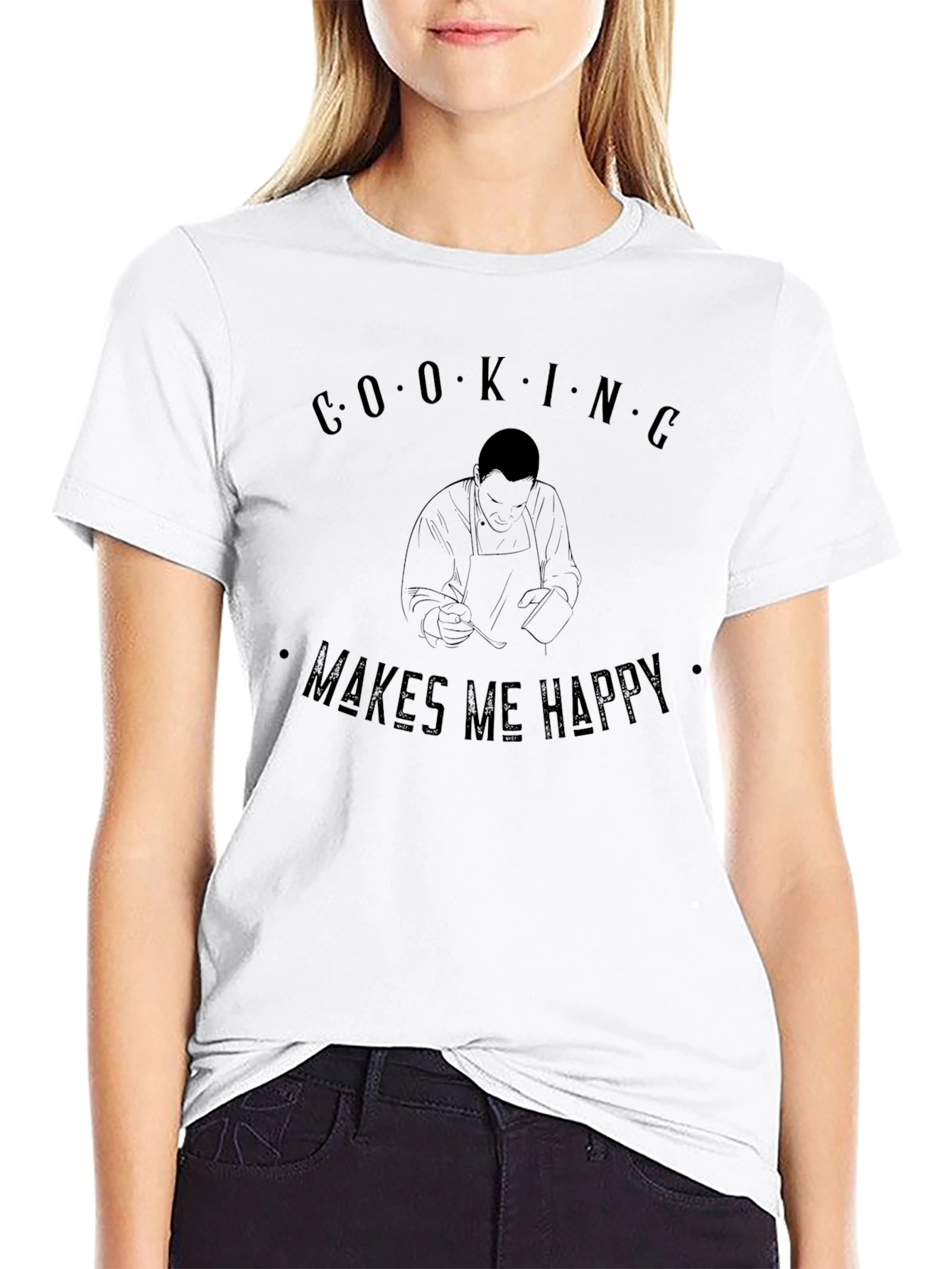 Black Cooking Makes Me Happy Black T-Shirt view 9