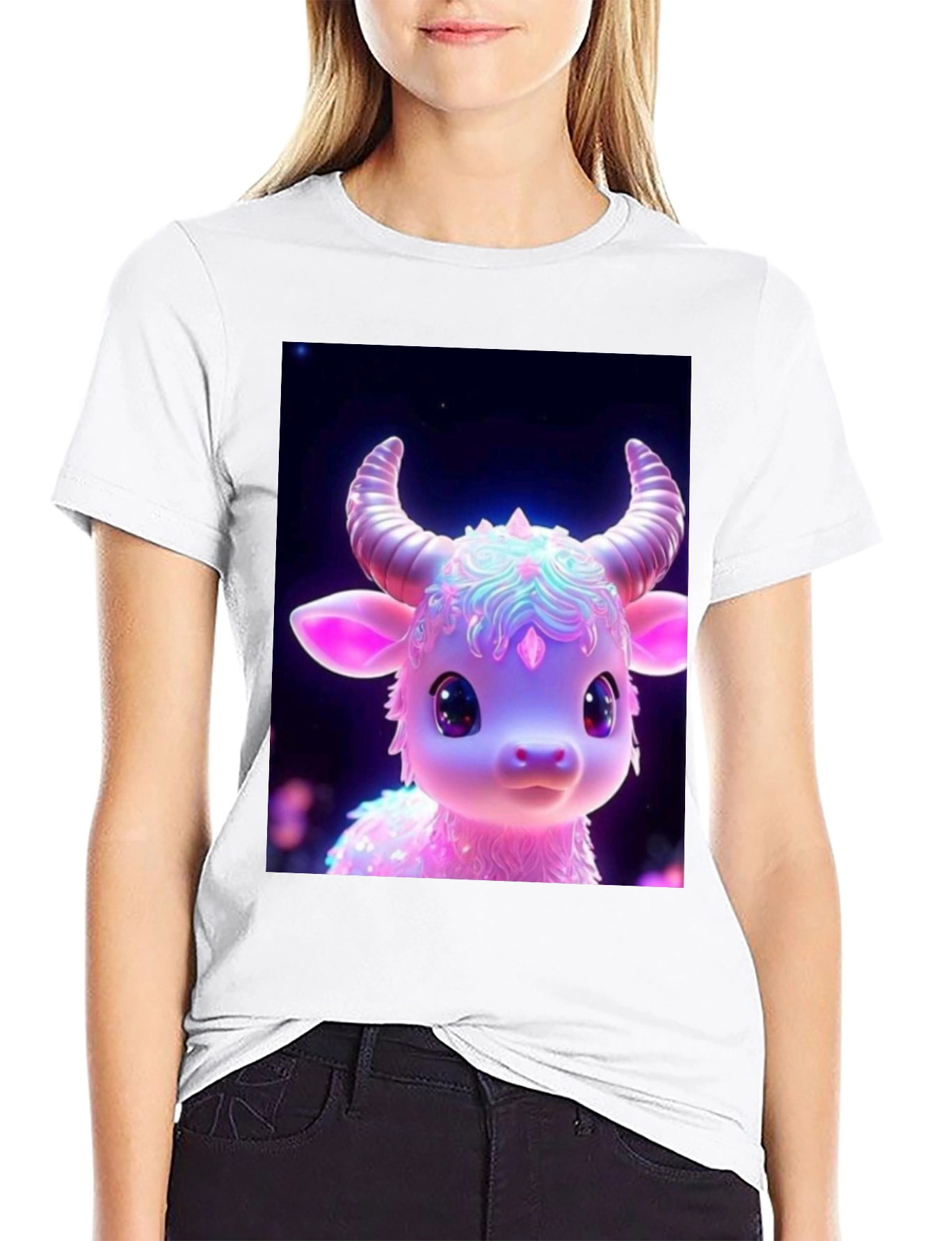 Black Cute Cartoon Cow Graphic Tee - Black view 9