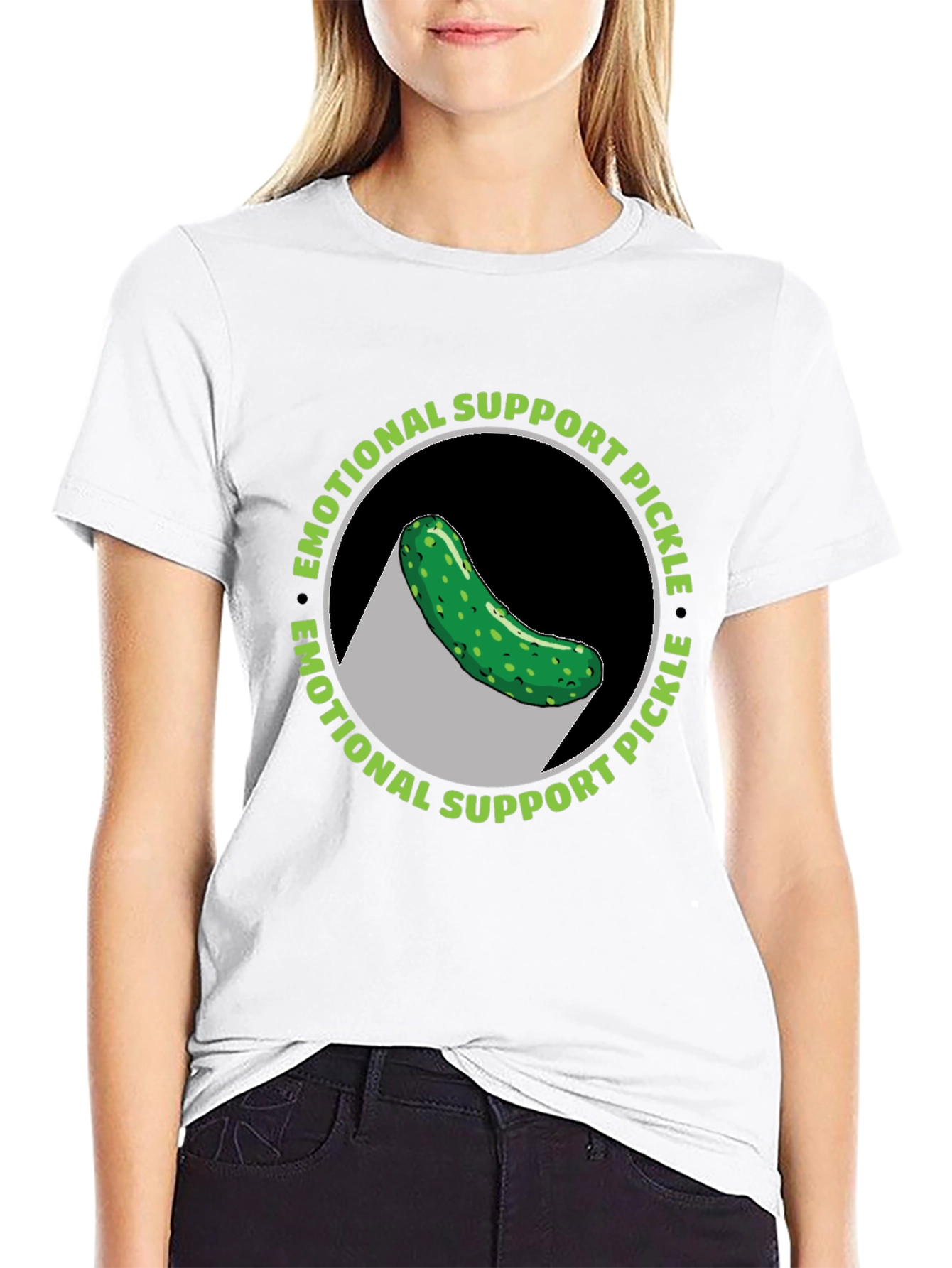 Black Emotional Support Pickle T-Shirt - Funny Graphic Tee view 9