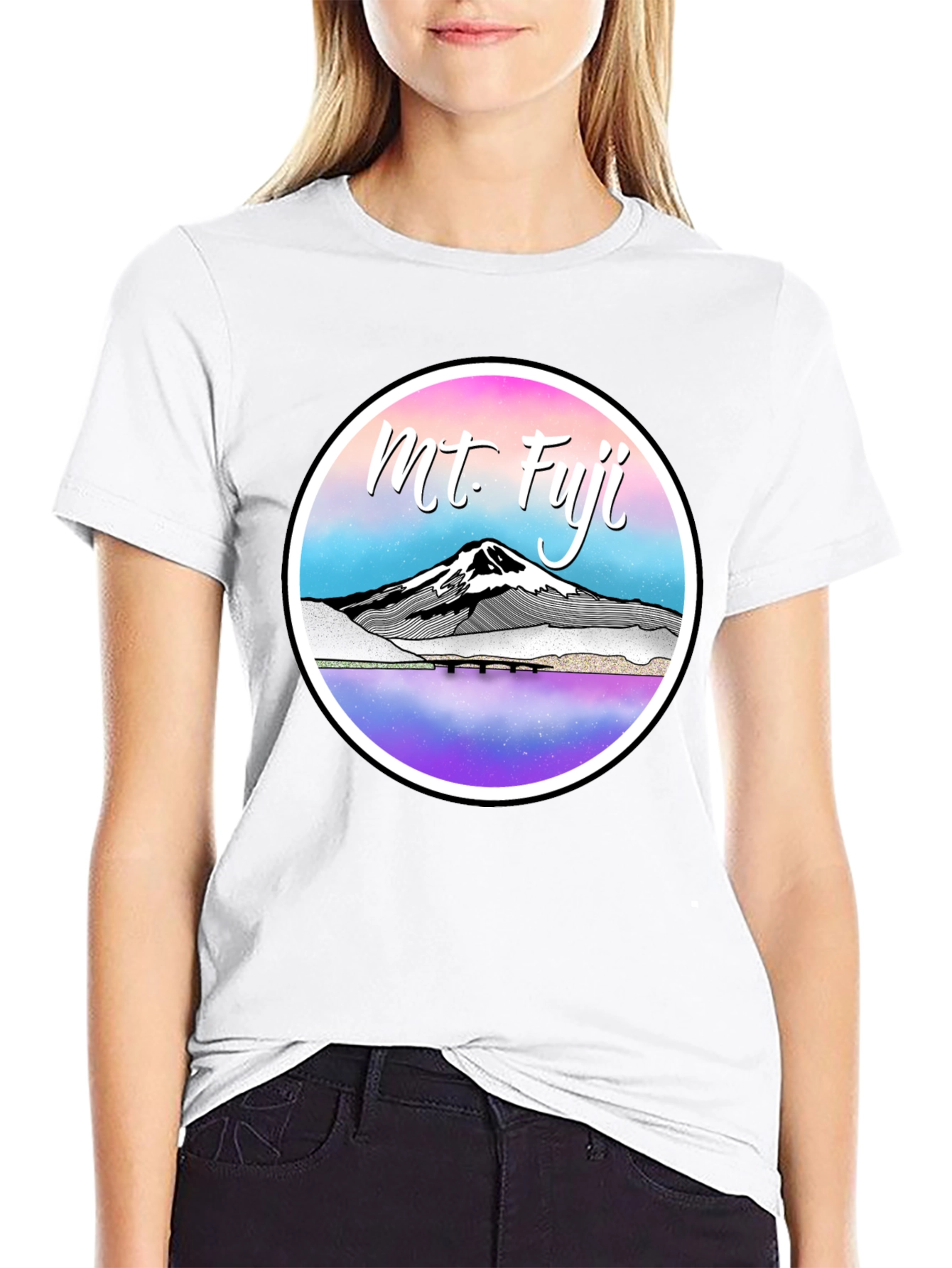 Black Mt. Fuji Graphic Tee - Black Cotton Blend T-Shirt view 9