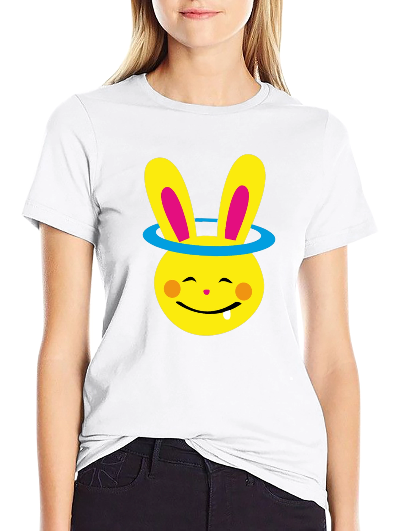 Black Funny Bunny Halo Graphic Tee - Soft Cotton Blend view 9