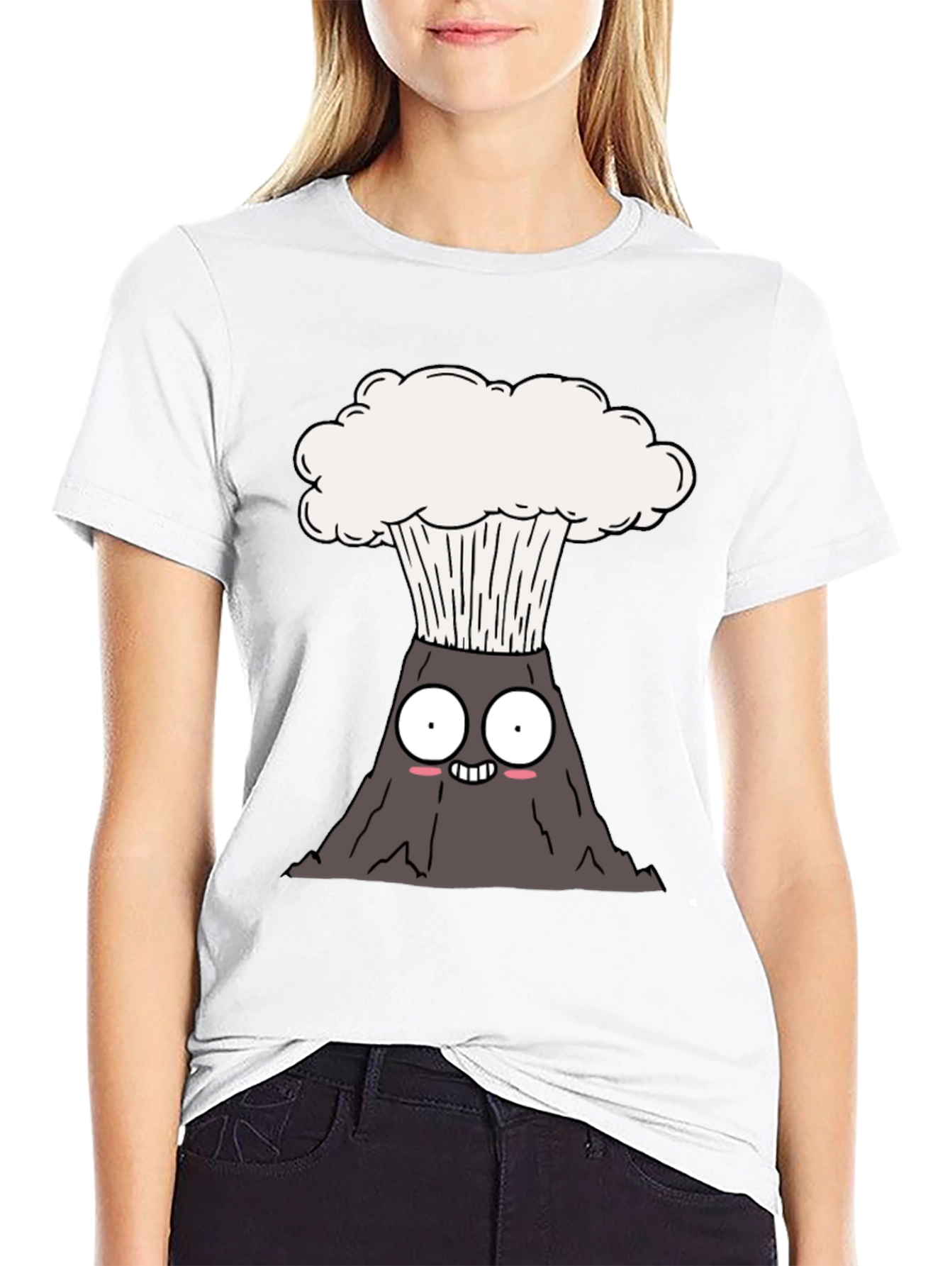 Black Cartoon Volcano T-Shirt - Erupting Style view 9