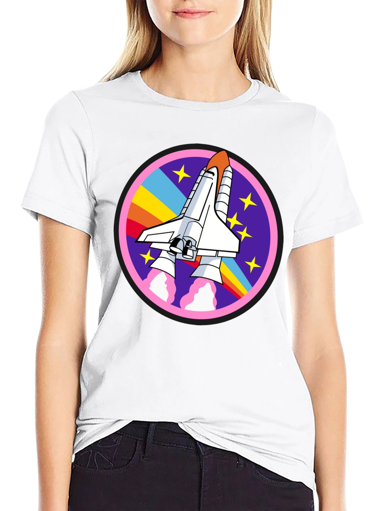 Black Retro Space Shuttle Graphic Tee - Unisex Black Cotton T-Shirt view 9