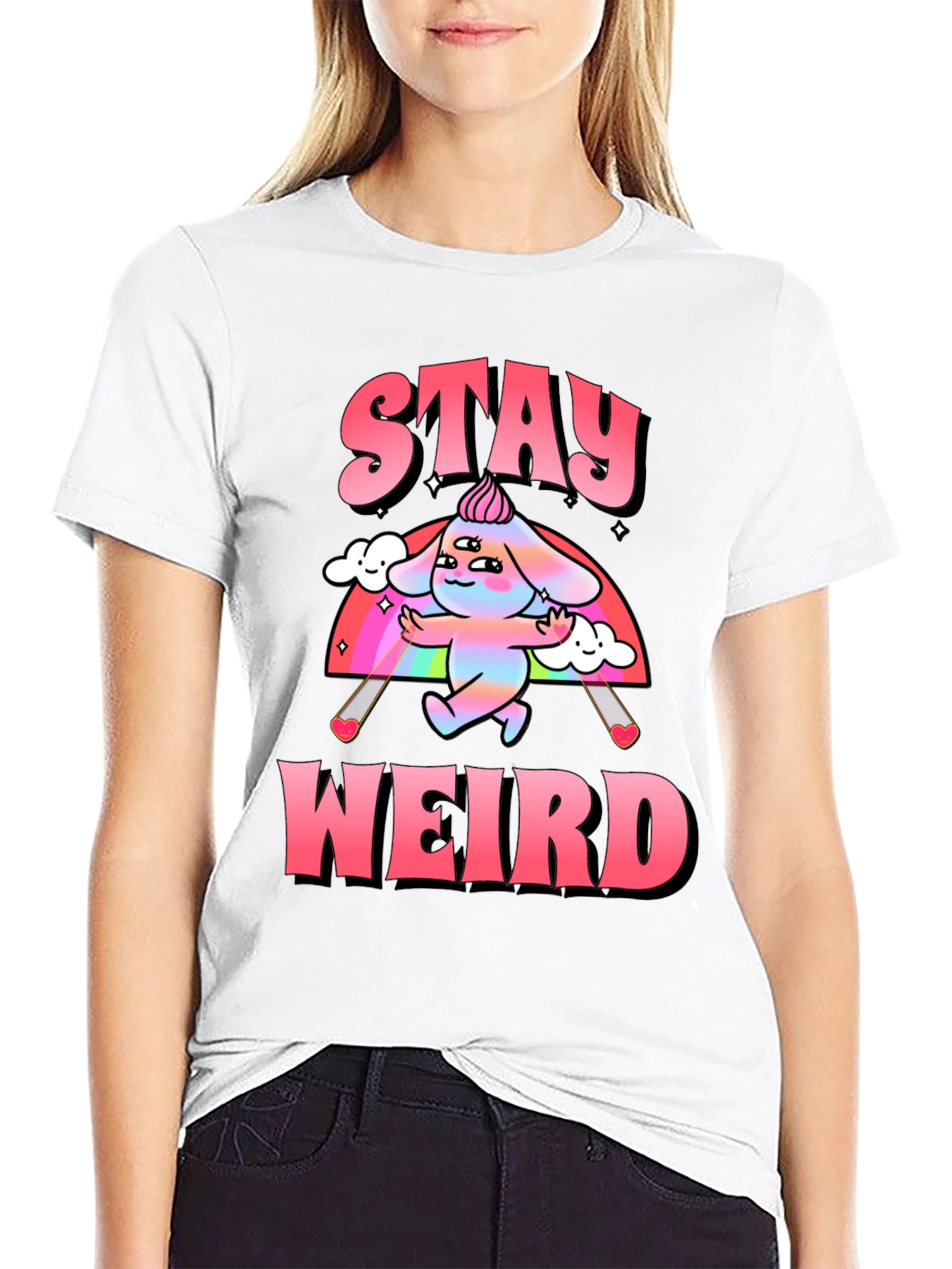 Black Stay Weird Graphic Tee - Black Cotton Blend Shirt view 9