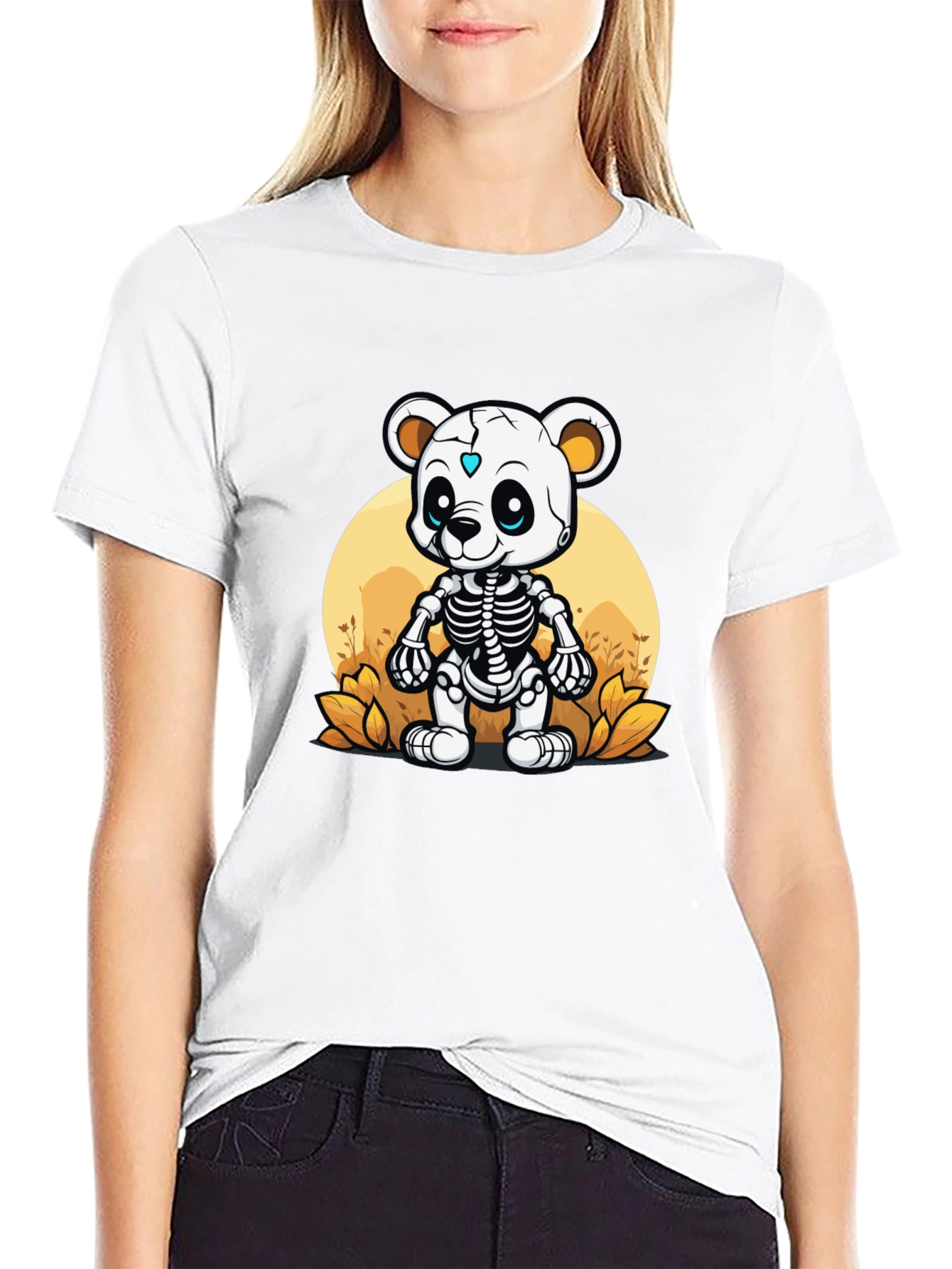 Black Skeleton Bear Graphic T-Shirt - Unique Halloween Style view 9