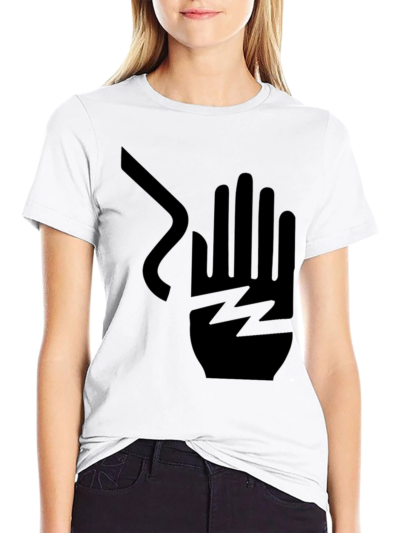 Black Electric Shock Hand Graphic Print T-Shirt view 9