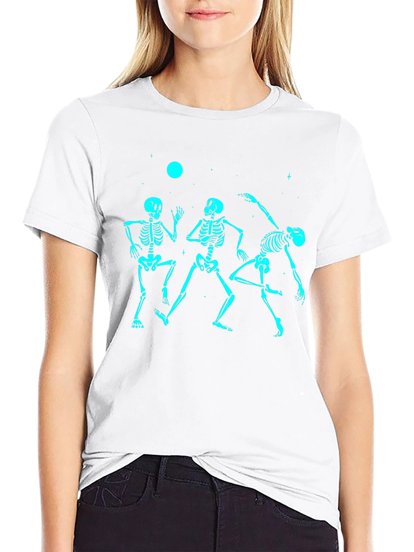 Black Dancing Skeleton Graphic Tee - Cool and Comfortable view 9