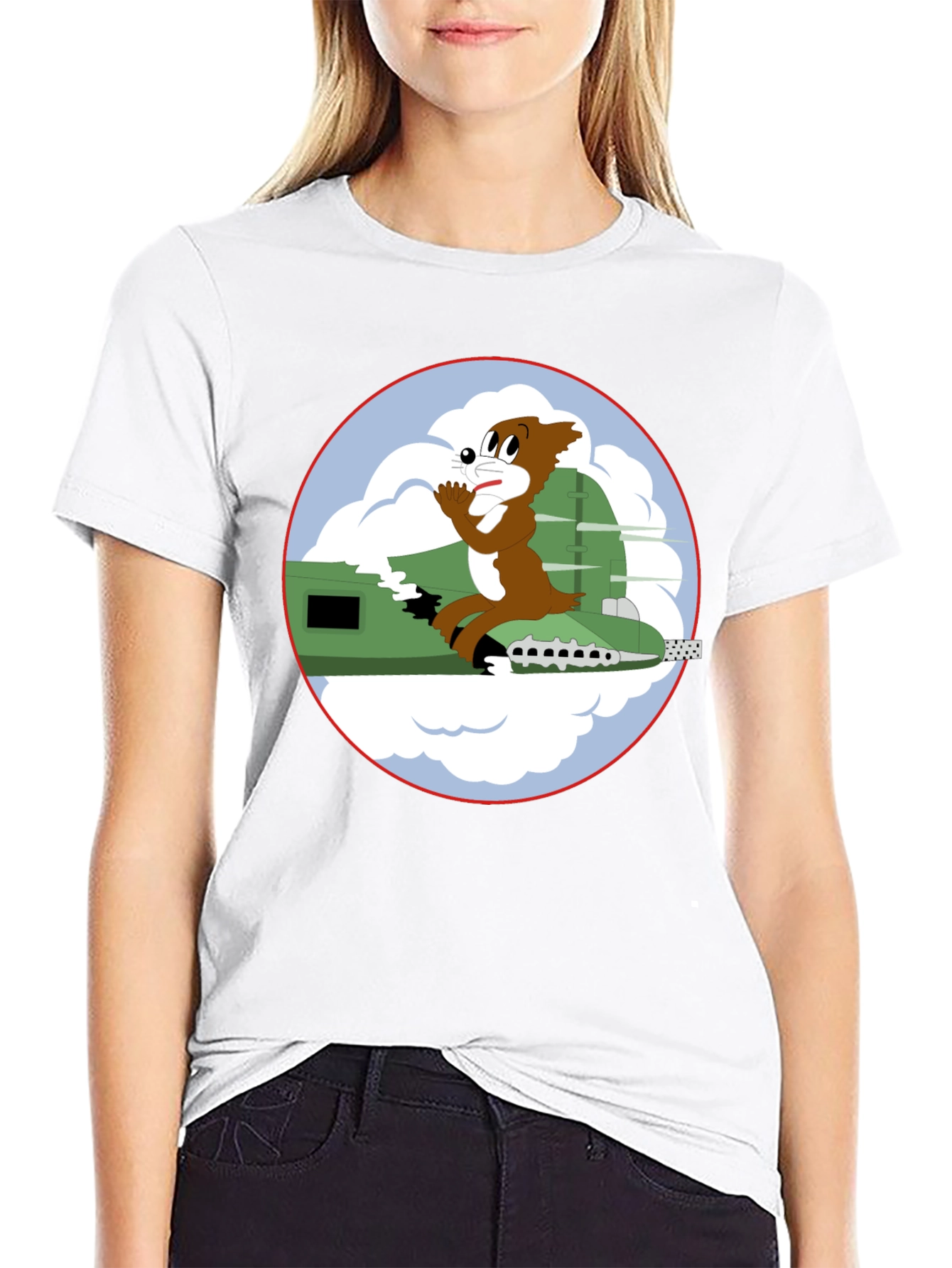 Black Cartoon Bomber Plane Graphic Tee - Black view 9