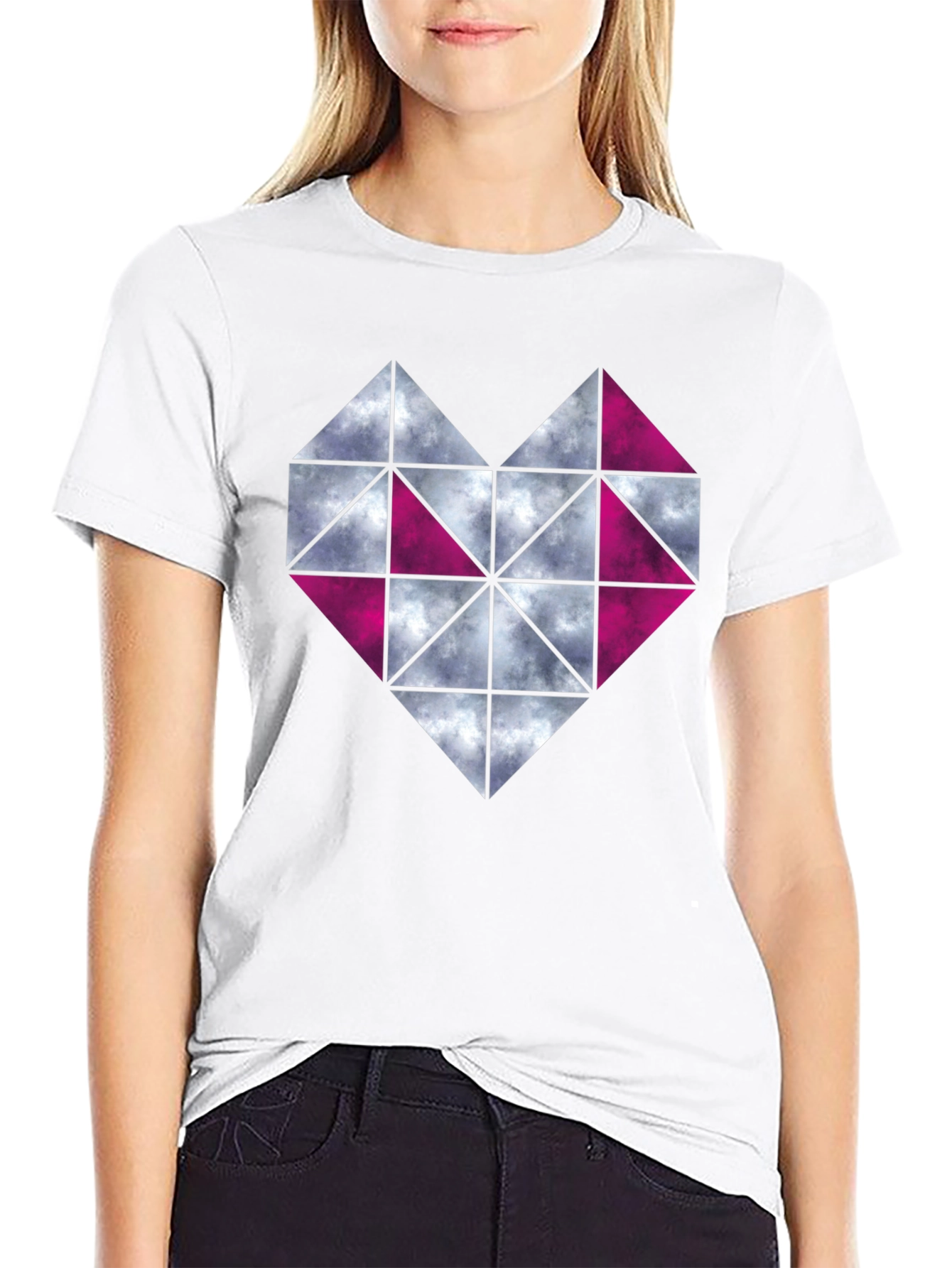 Geometric Heart Graphic Black T-Shirt - 9