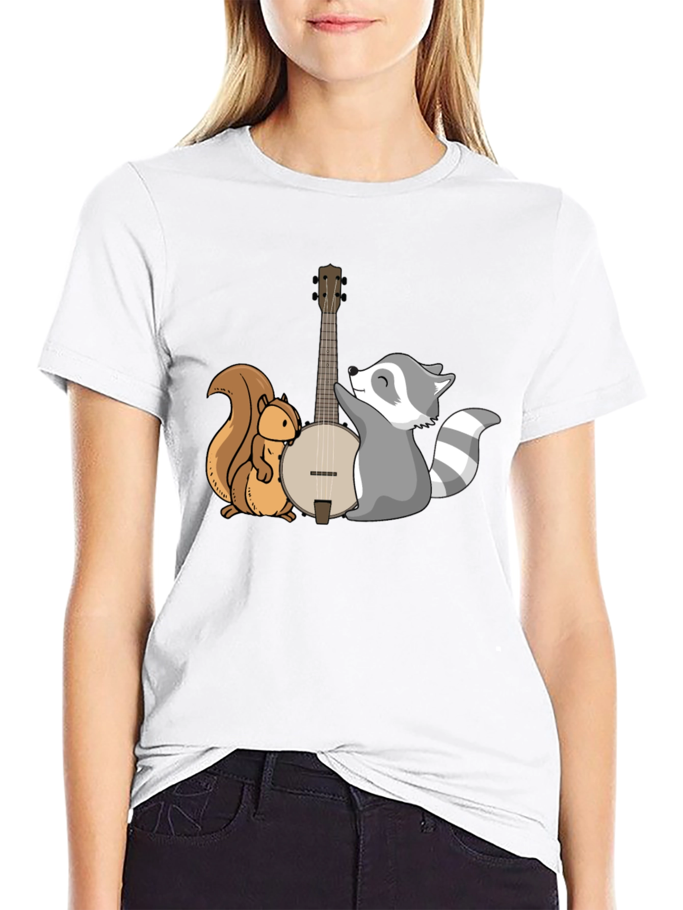 Black Squirrel and Raccoon Banjo Graphic Tee view 9