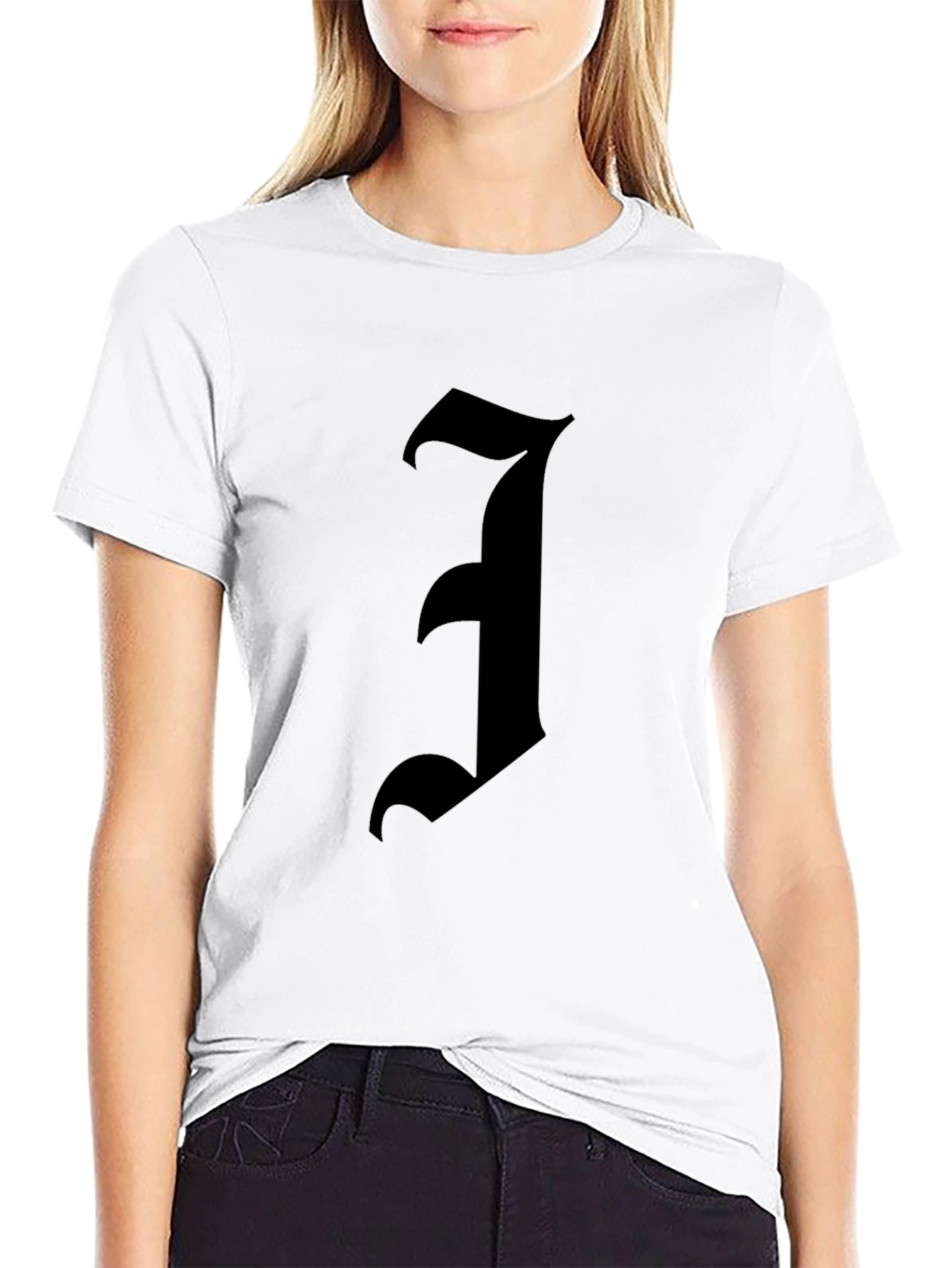 Black Gothic Initial T-Shirt - Bold Statement Tee view 9