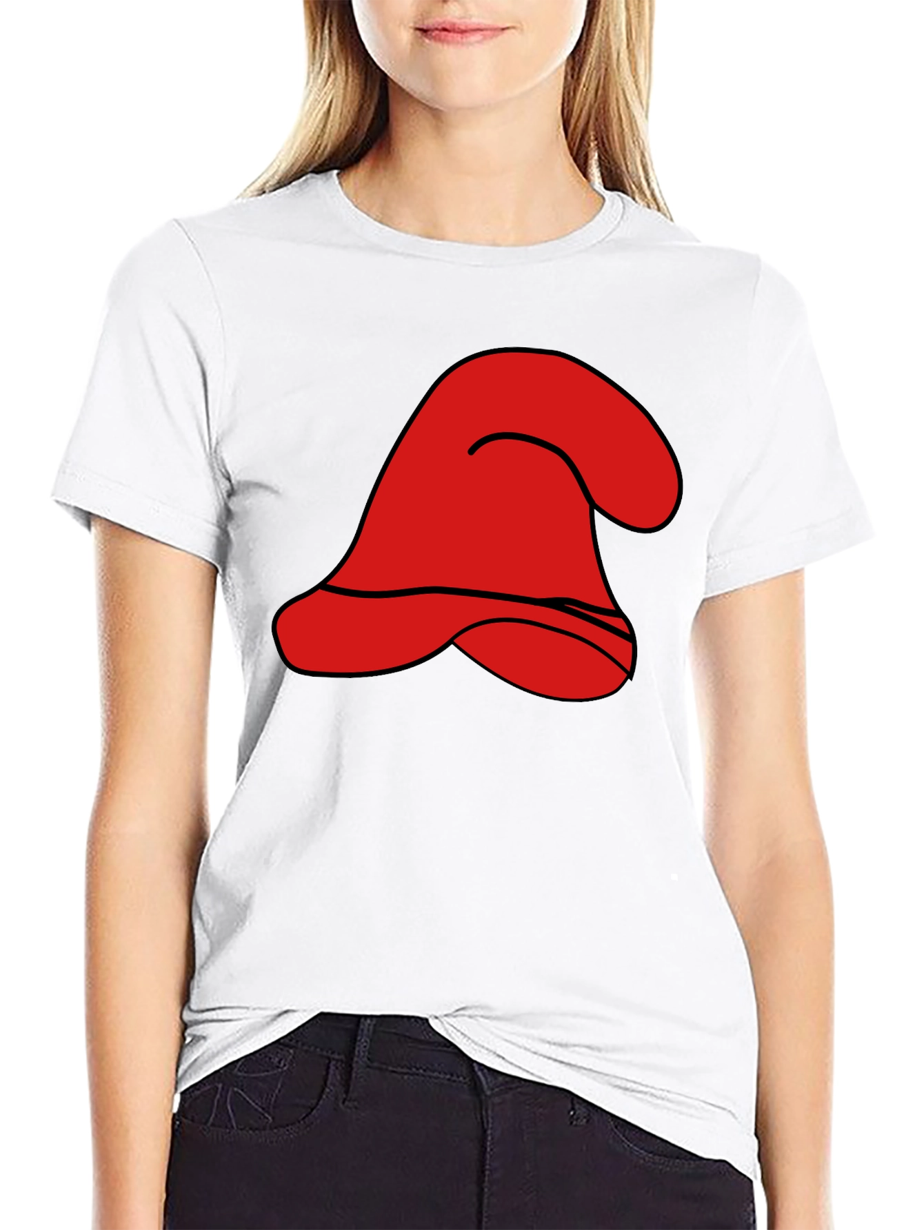 Black Red Cartoon Hat Graphic Black T-Shirt view 9