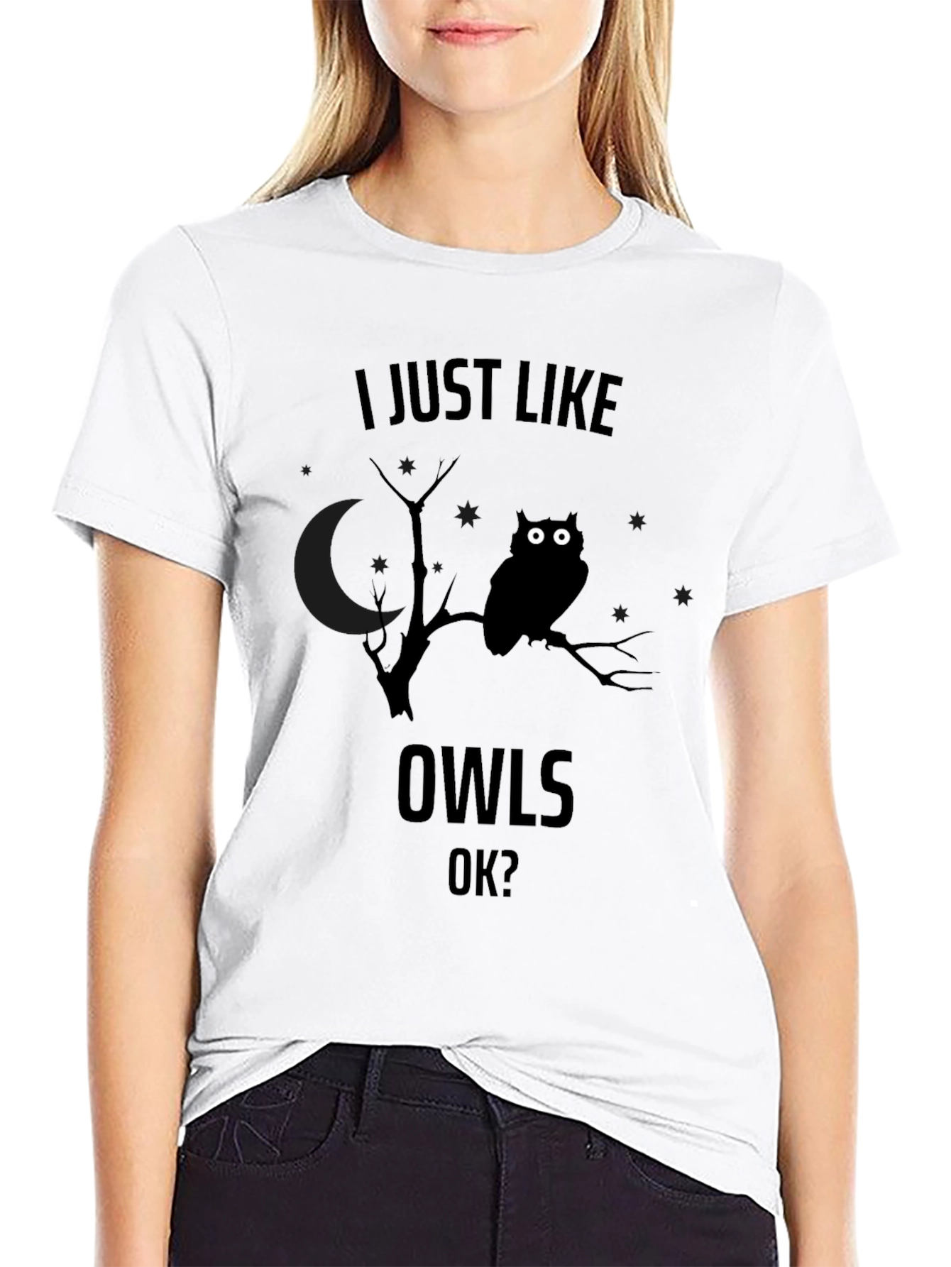 Black I Just Like Owls OK? Men's Black Graphic T-Shirt view 9
