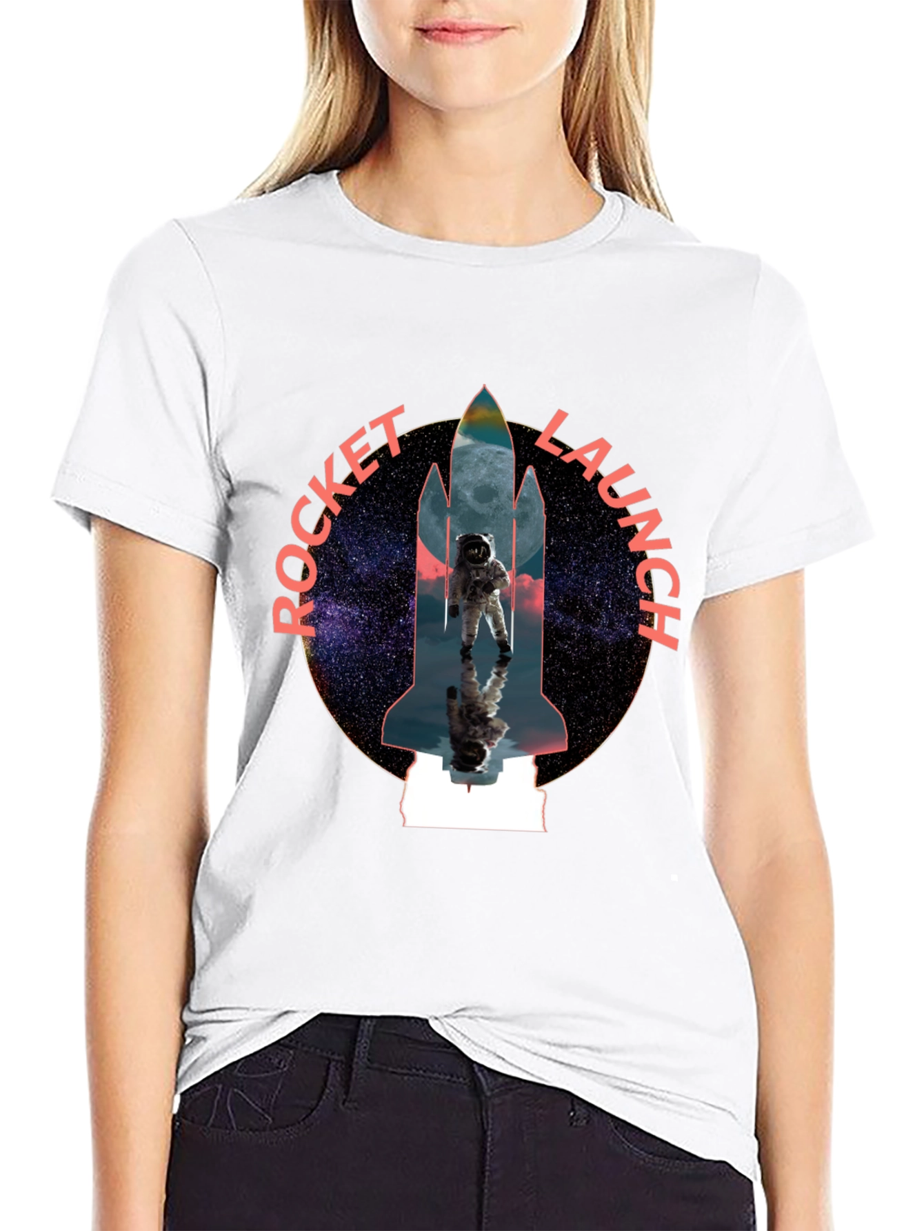 Black Rocket Launch Graphic Tee - Space Astronaut Design view 9