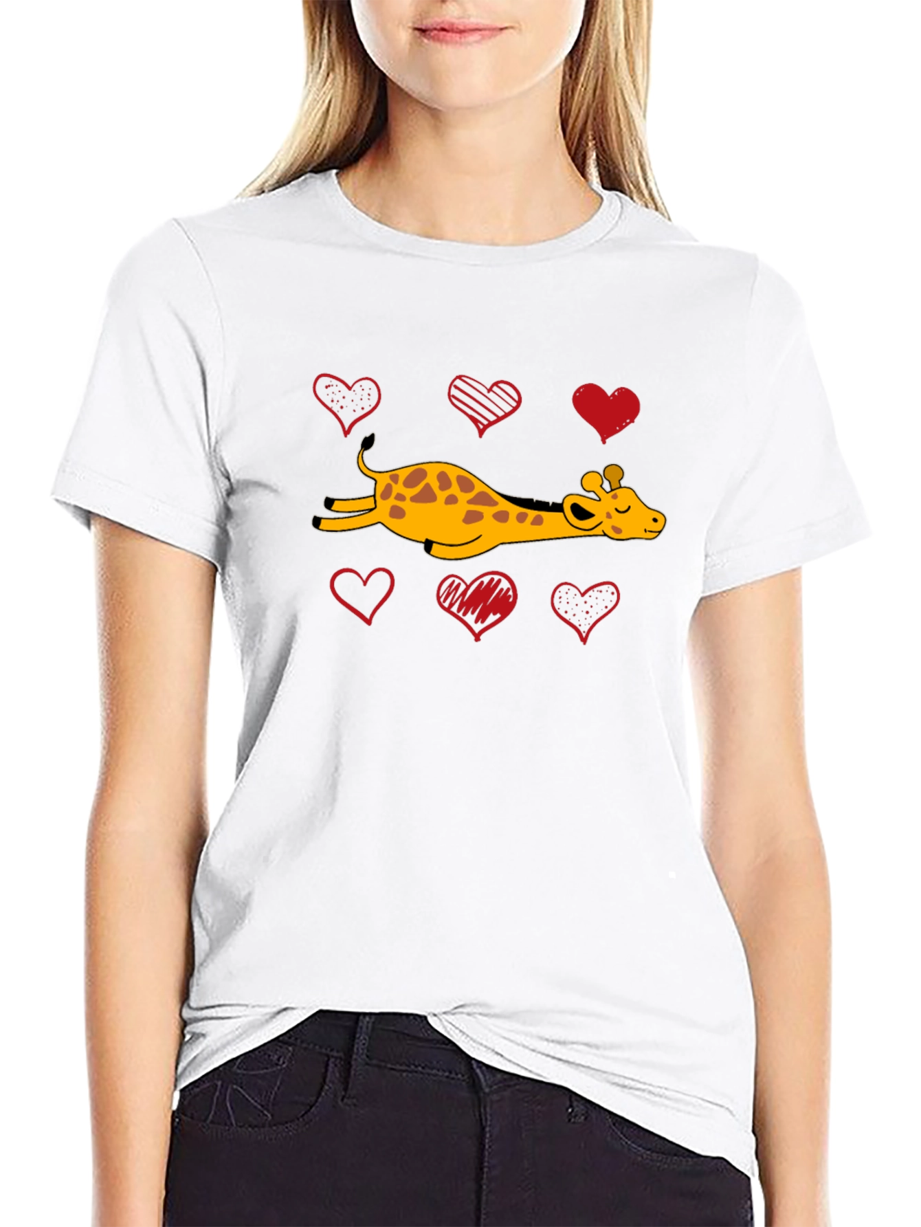 Black Giraffe Love T-Shirt Cute Giraffe and Hearts view 9