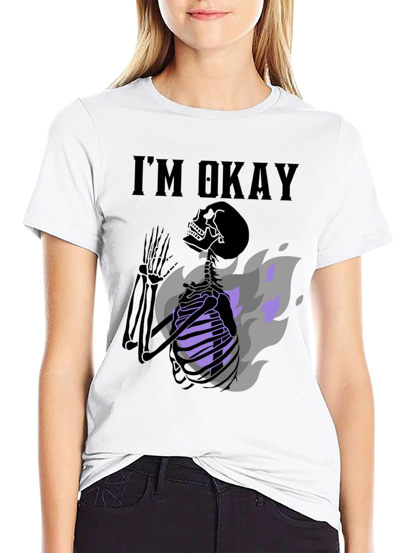 Black I'm Okay Skeleton Graphic Tee - Black view 9