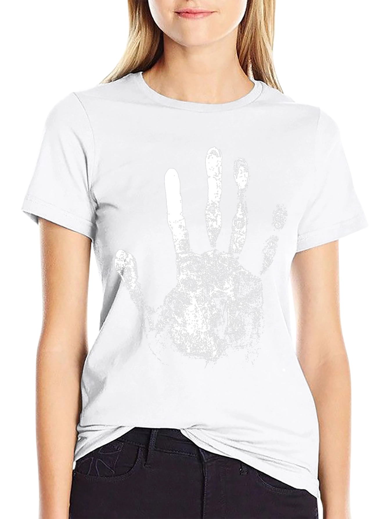 Black Black T-Shirt with White Handprint Design view 9