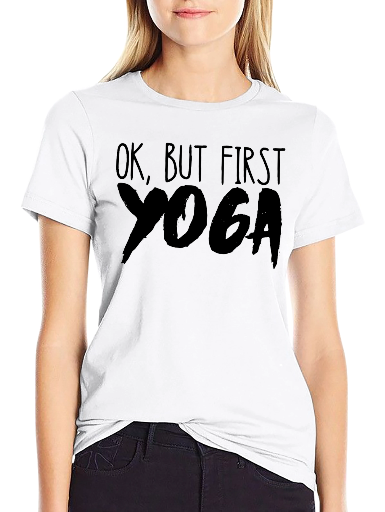 Black Ok, But First Yoga T-Shirt view 9