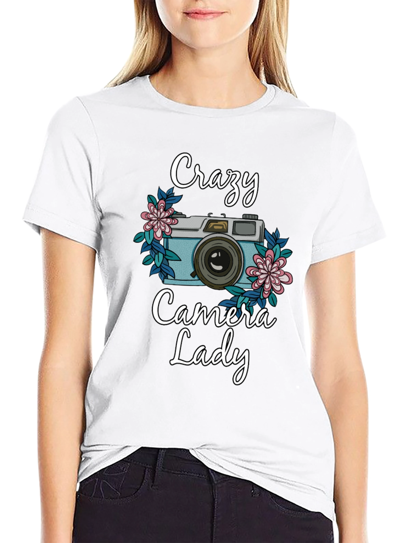 Black Crazy Camera Lady T-Shirt - Photography Lover Tee view 9