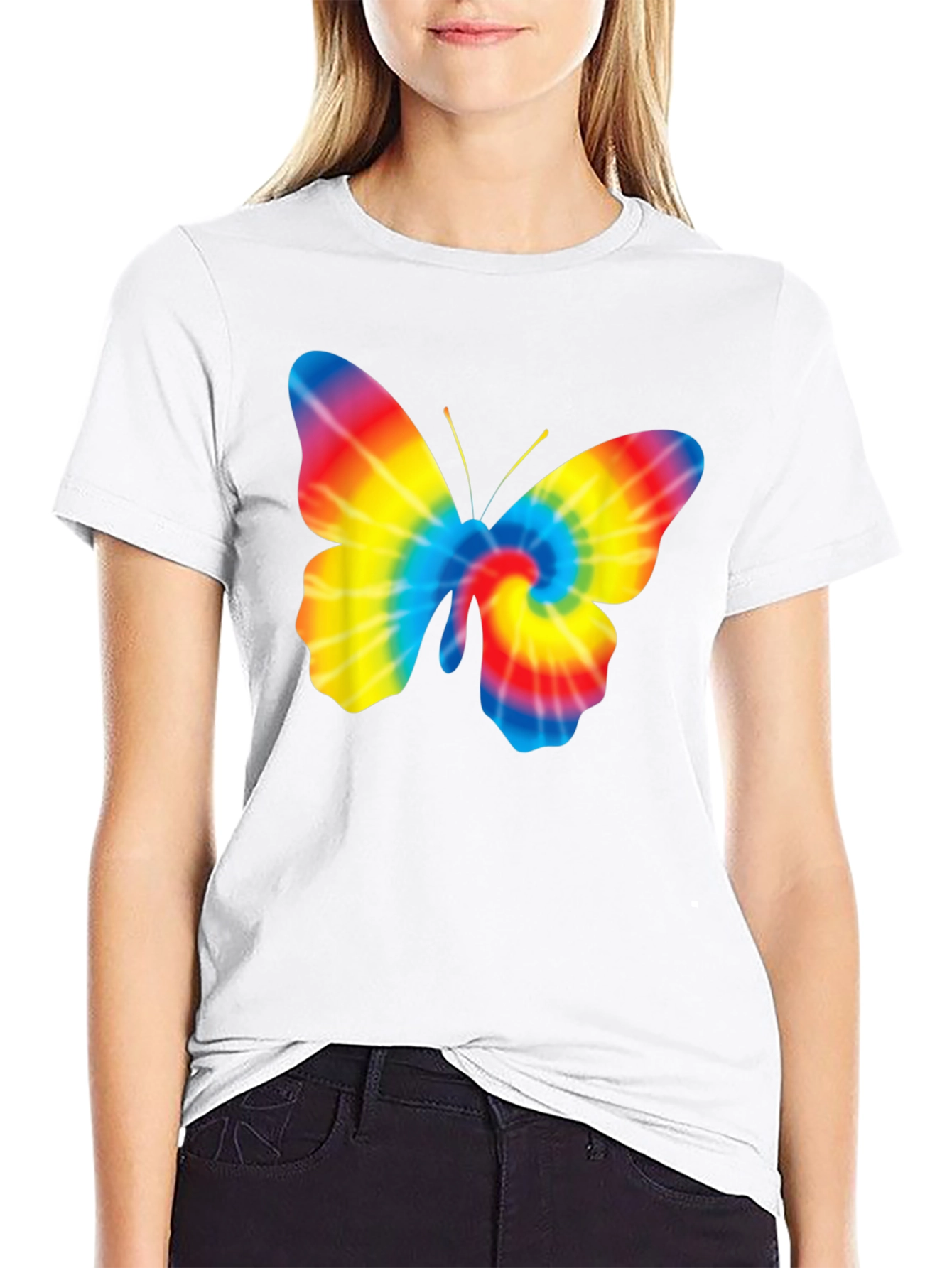 Black Tie Dye Butterfly Graphic Black T-Shirt view 9