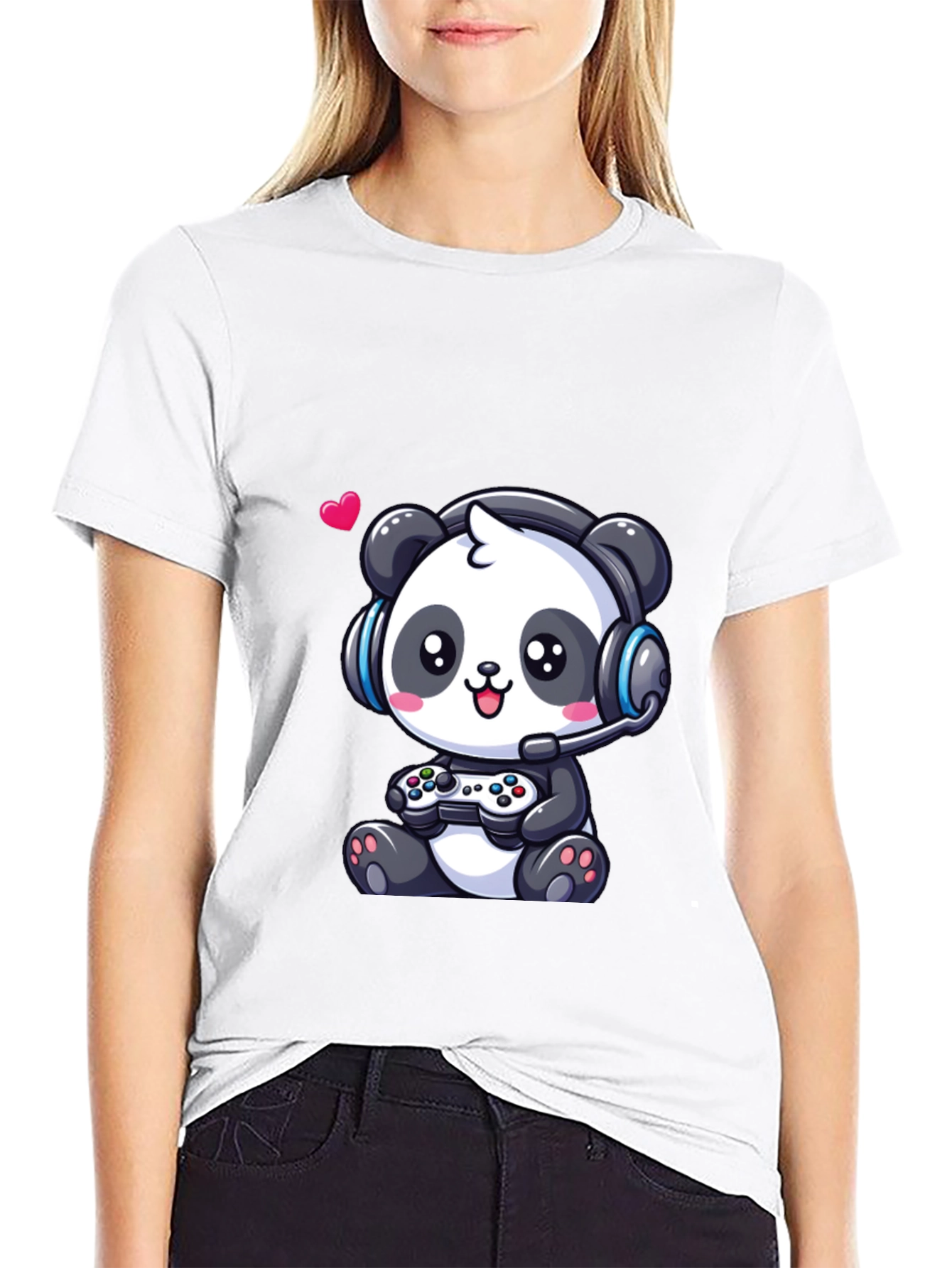 Black Gamer Panda T-Shirt - Cute Gaming Design view 9