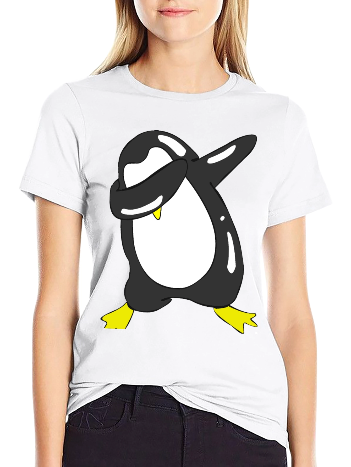 Black Dabbing Penguin Graphic Tee - Black Cotton Blend view 9