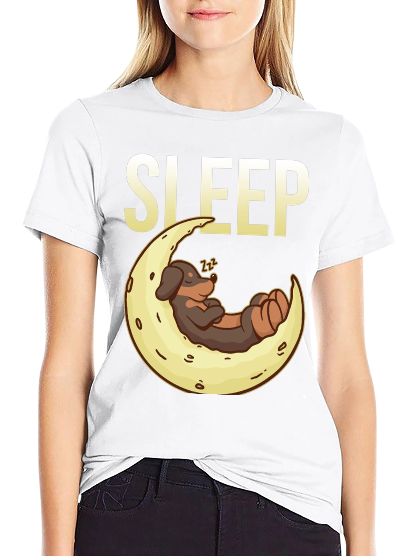 Sleepy Dog on Moon Graphic Tee - Black - 9