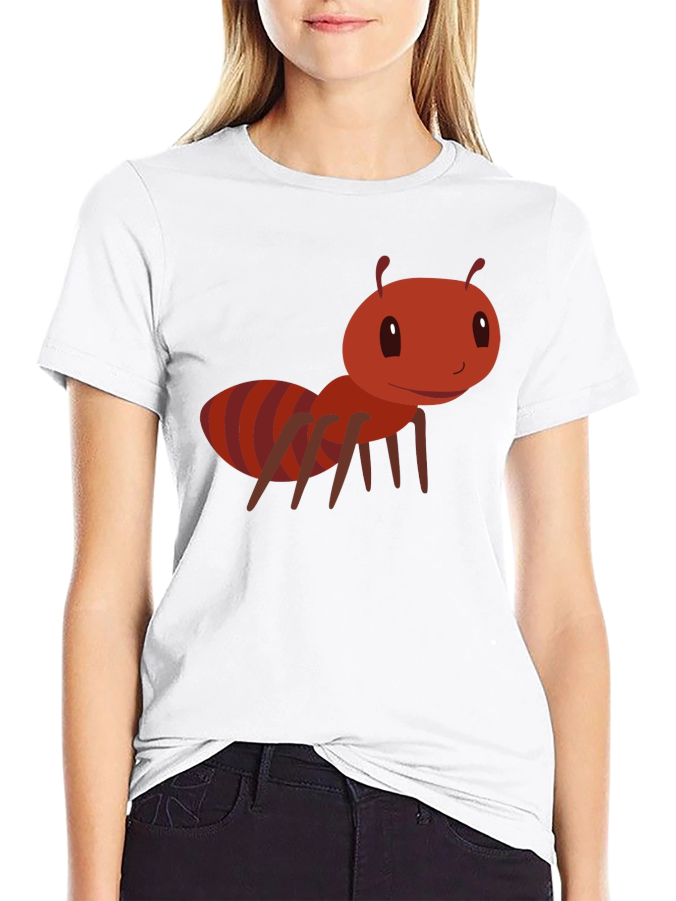 Black Cute Cartoon Ant Graphic Tee - Black Cotton view 9