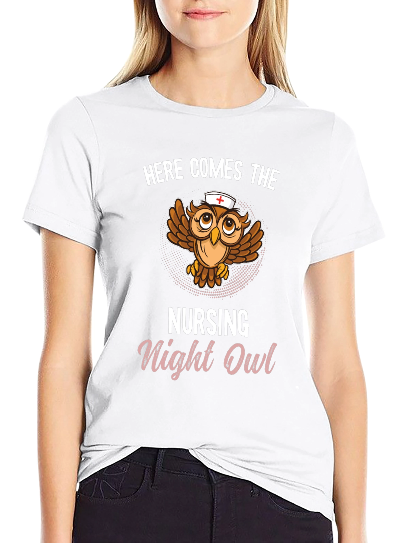 Black Nursing Night Owl T-Shirt - Funny Nurse Tee view 9