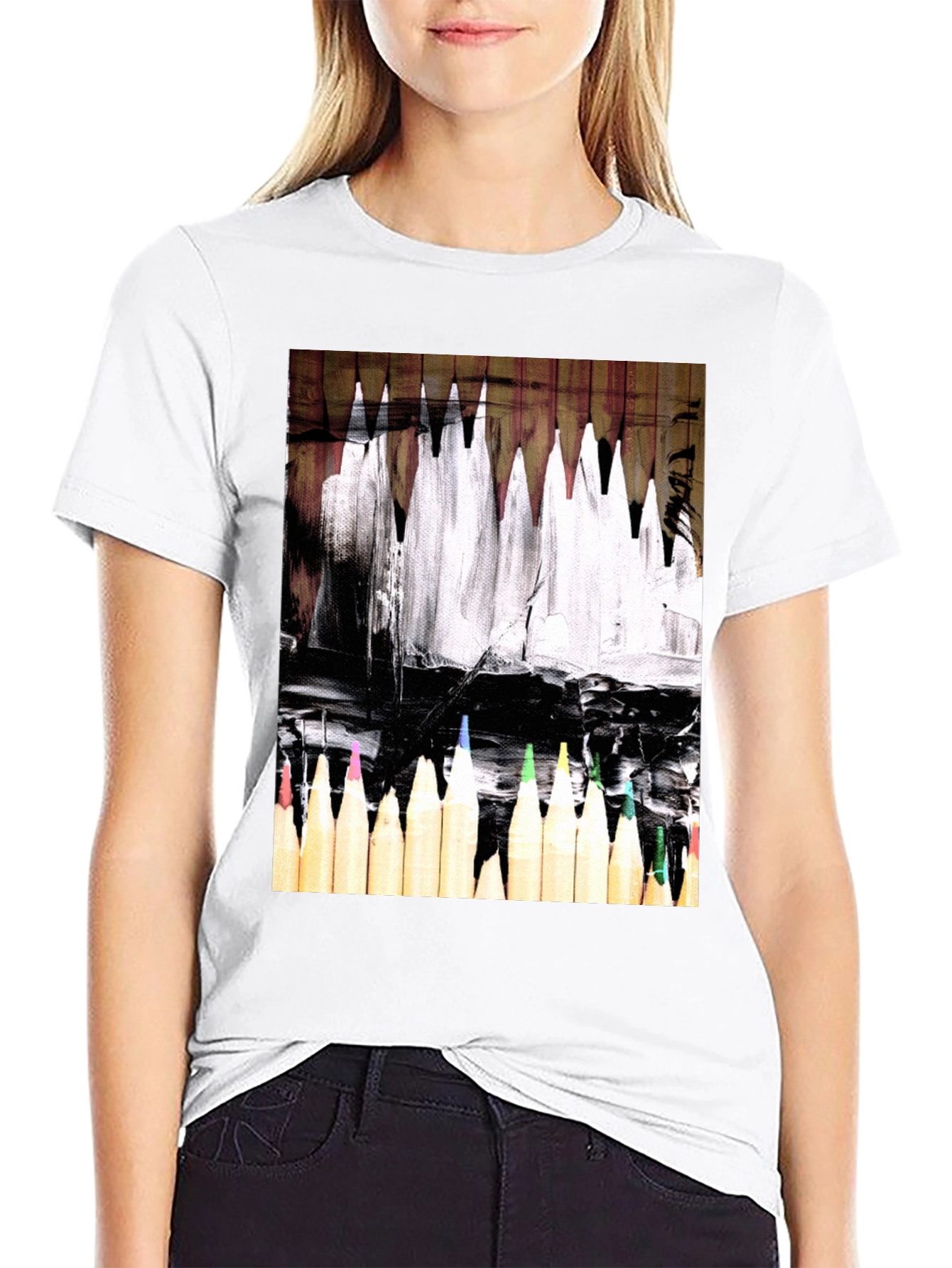 Black Artistic Color Pencil Graphic Tee - Black view 9
