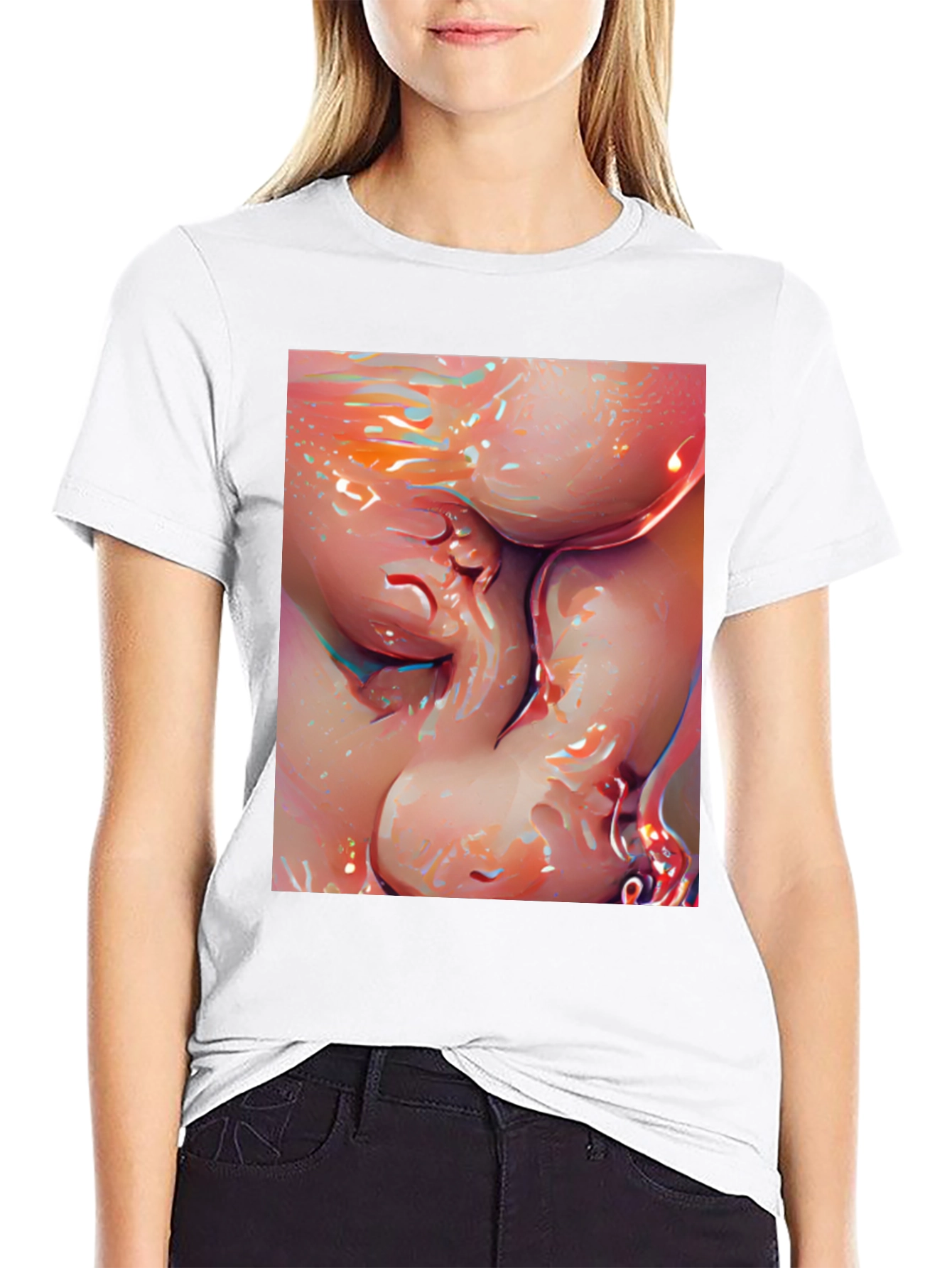 Black Abstract Art Graphic Tee - Bold Black Cotton T-Shirt view 9