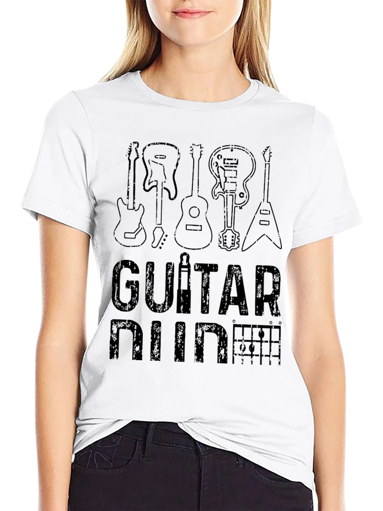 Black Guitar Nine Black T-Shirt - Music Lover Tee view 9