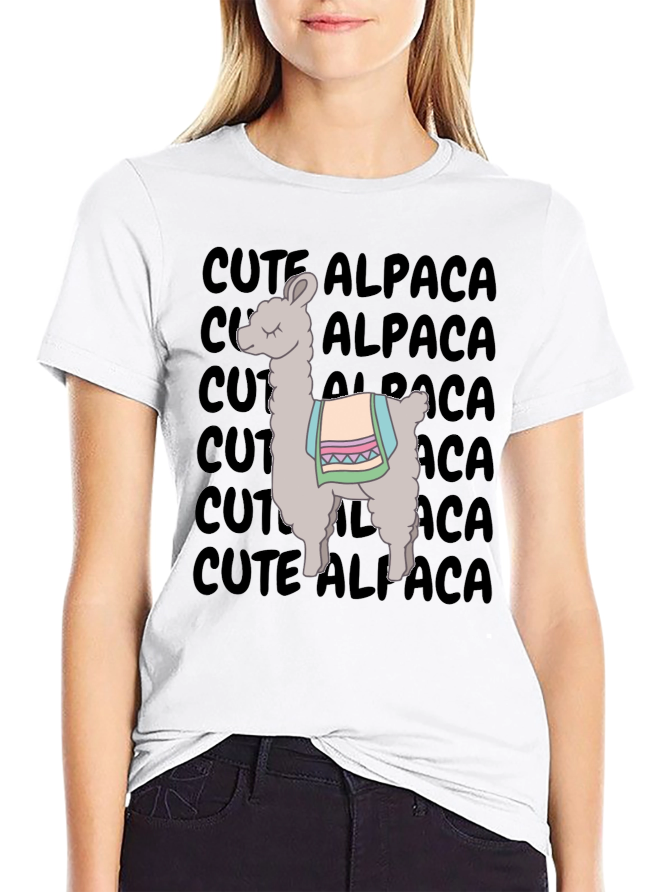 Black Cute Alpaca Graphic T-Shirt - Unisex Black Tee view 9