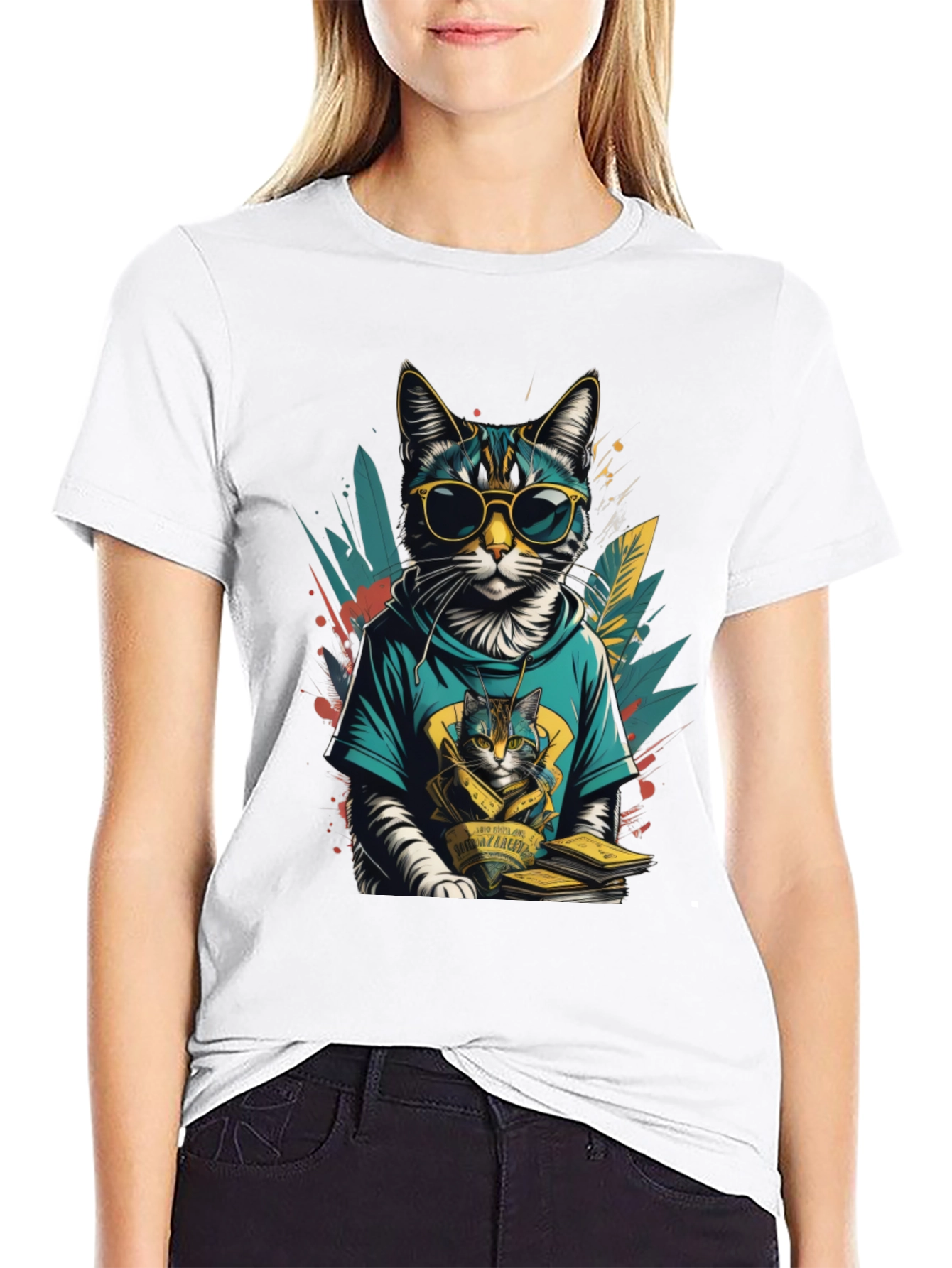 Black Cool Cat Graphic Tee - Stylish & Unique view 9