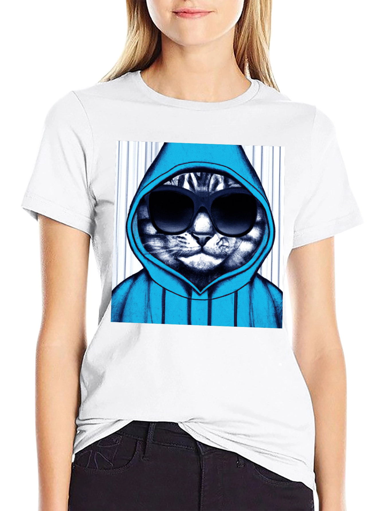 Black Cool Cat Hoodie Graphic Tee - Black view 9