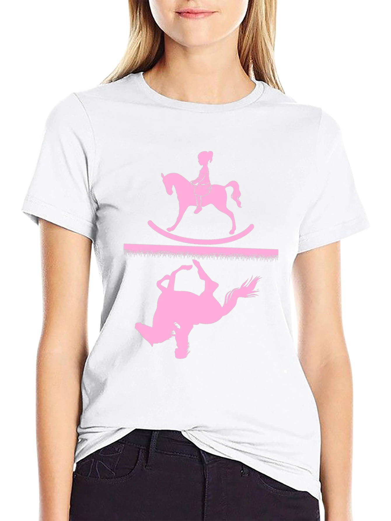 Black Rocking Horse T-Shirt - Girl on Toy view 9