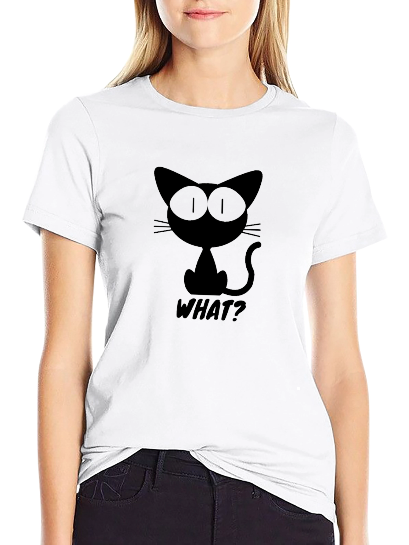 Black Black Cat 'What?' Graphic T-Shirt view 9