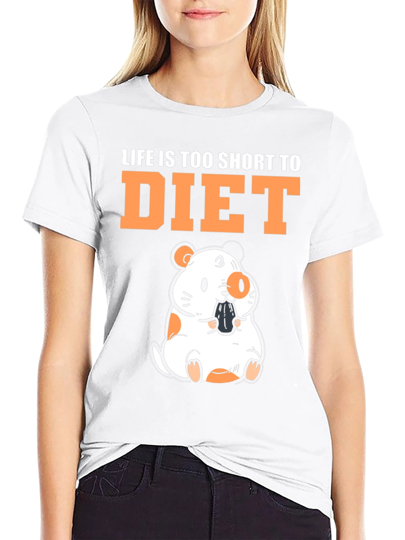 Black Funny Hamster "Life is Too Short to Diet" Black T-Shirt view 9