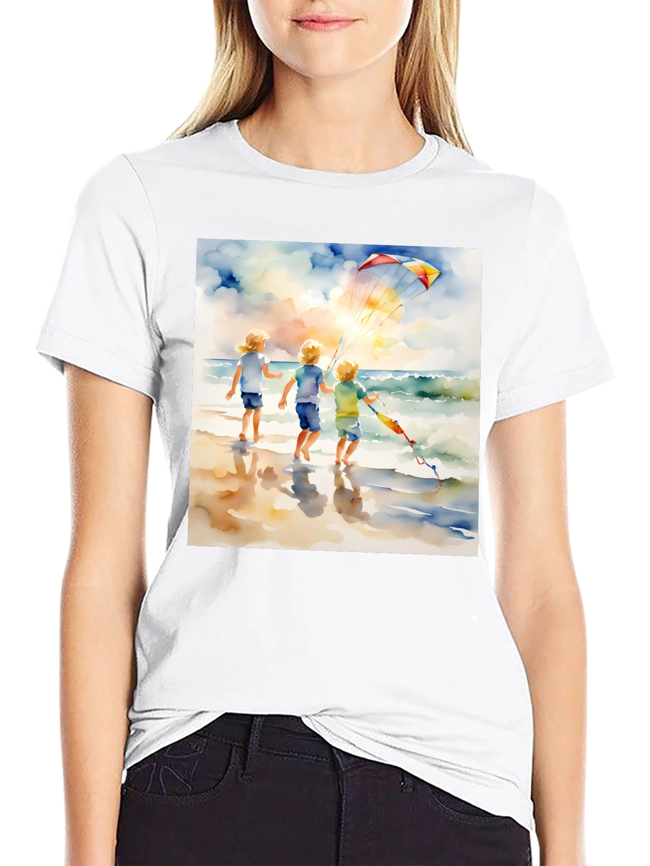 Black Watercolor Beach Kite T-Shirt view 9