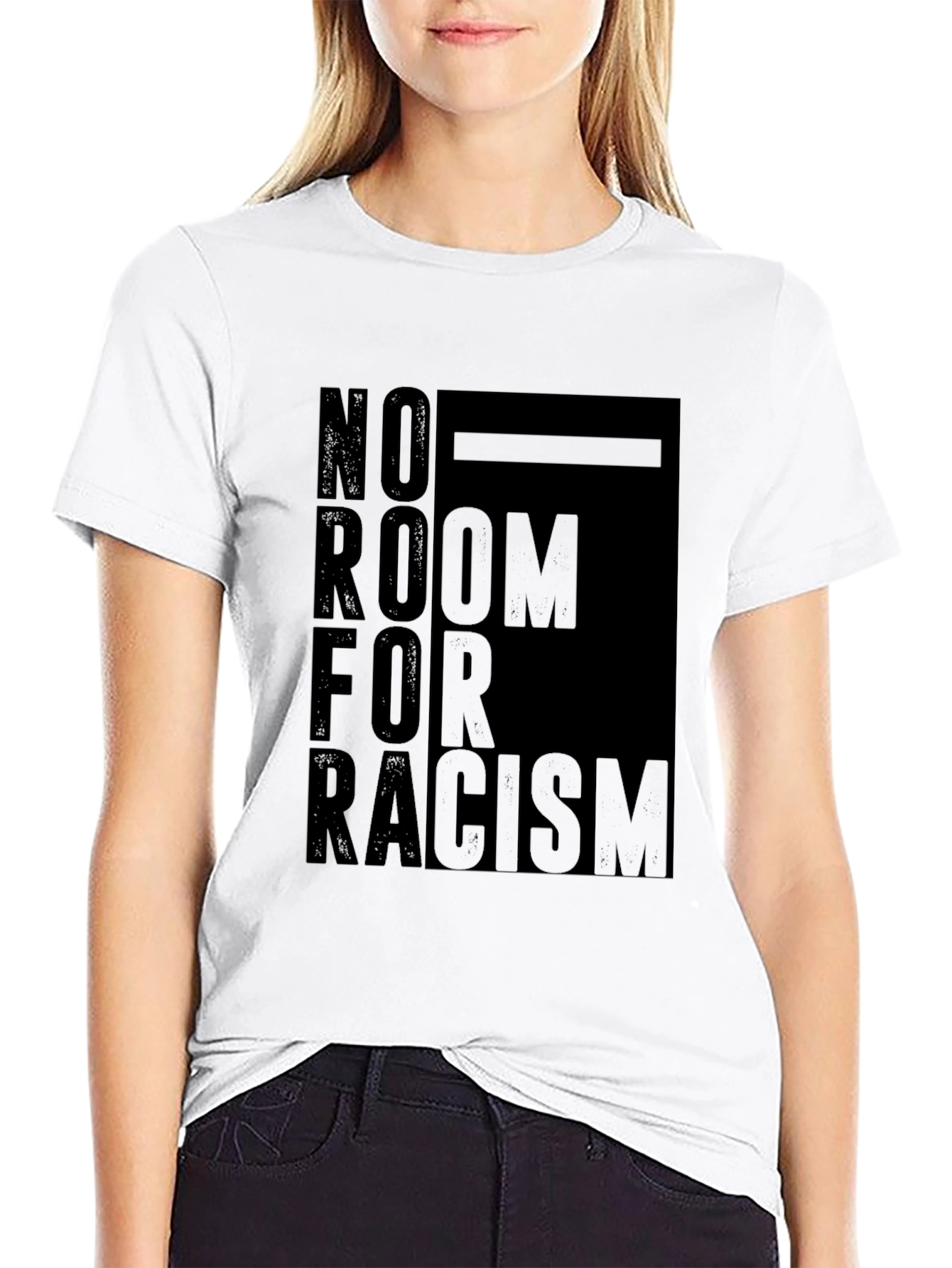 Black No Room For Racism Graphic Tee - Black view 9