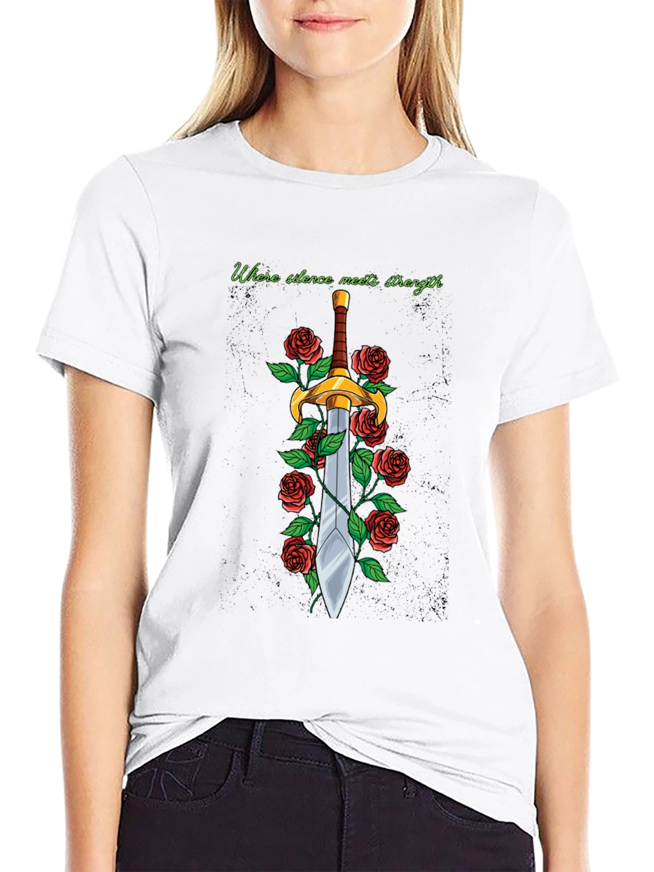 Black Sword and Roses Graphic Tee - Silence Meets Strength view 9
