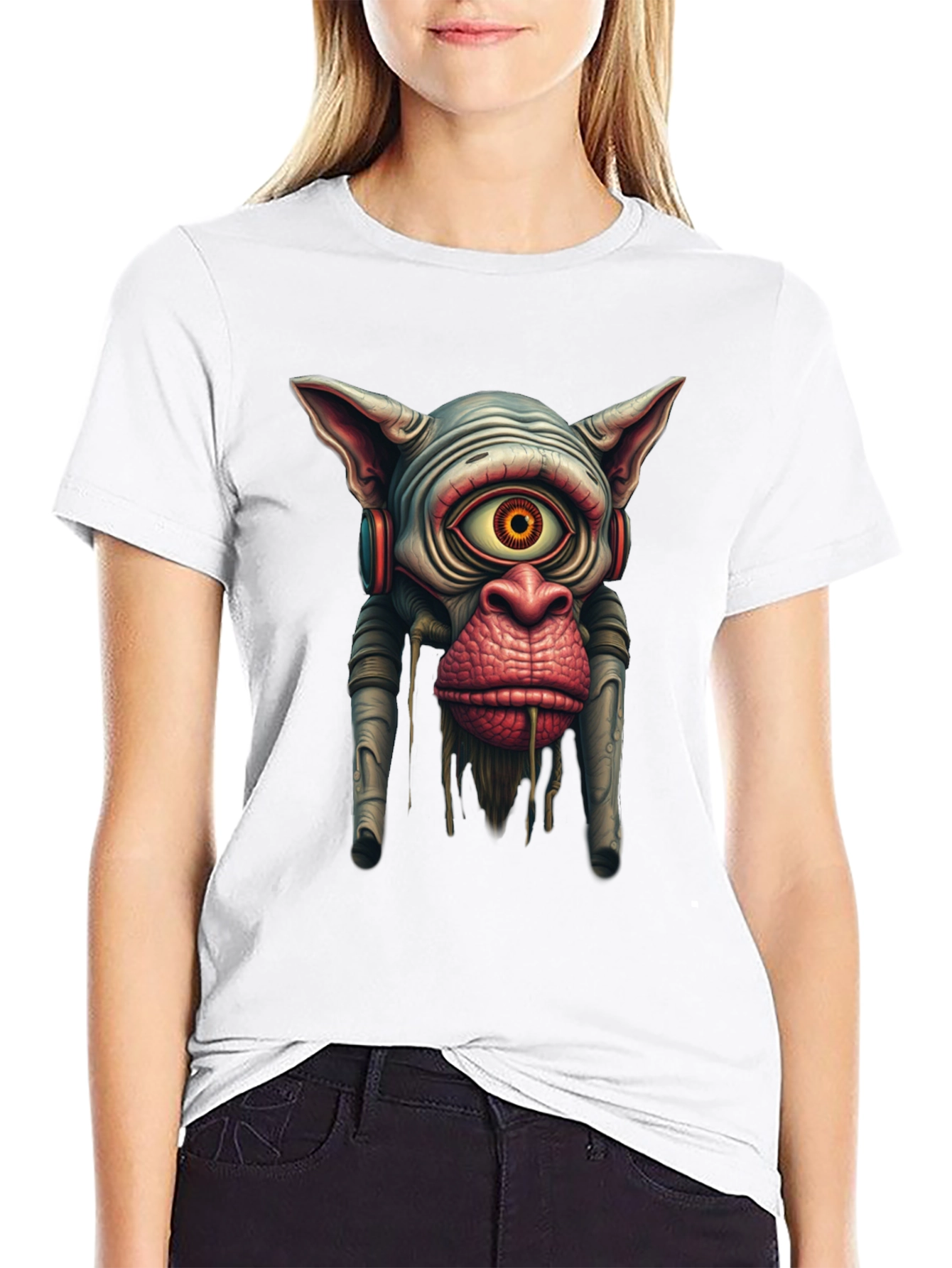 Black Surreal Alien Monkey Graphic Black T-Shirt view 9