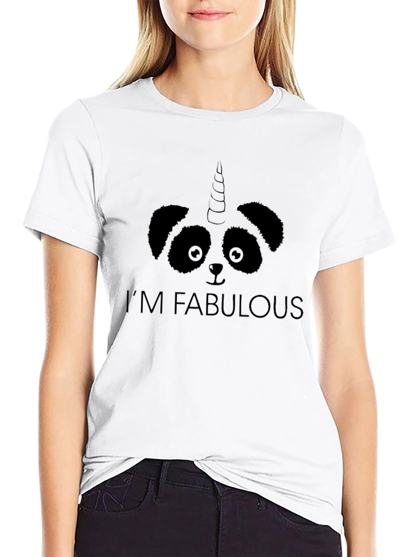 Black I'm Fabulous Panda Unicorn Graphic Tee view 9