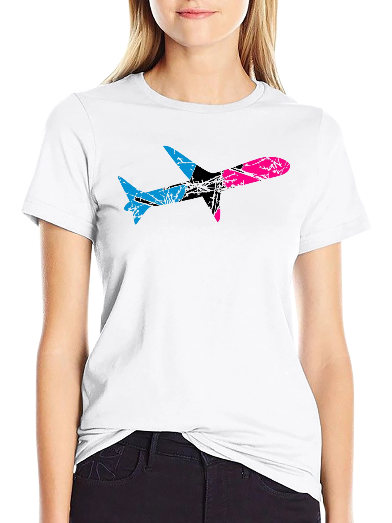 Black Bi-Color Airplane Graphic Tee view 9