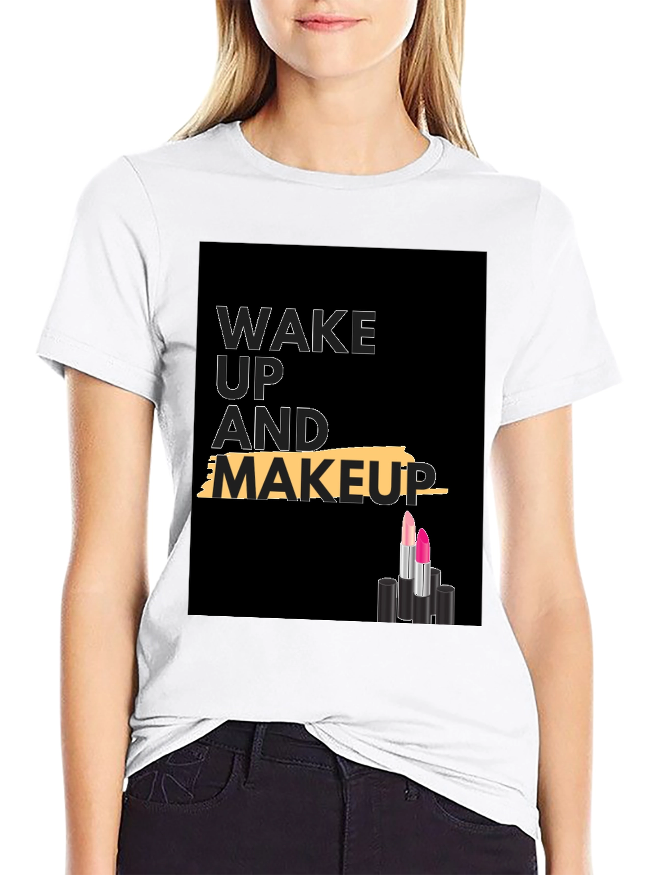 Black Wake Up and Makeup T-Shirt view 9