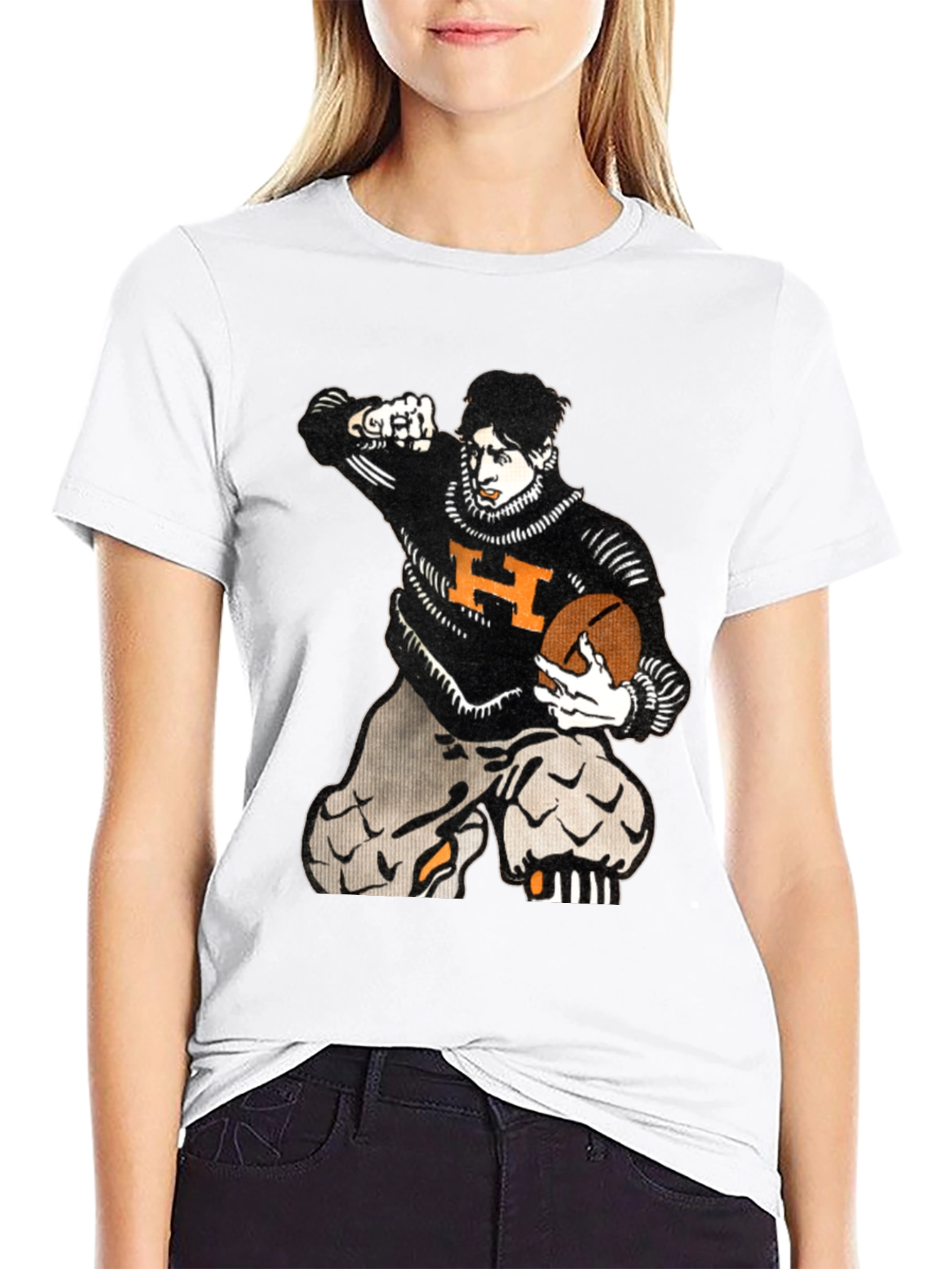 Black Vintage Football Player Graphic T-Shirt - Black view 9