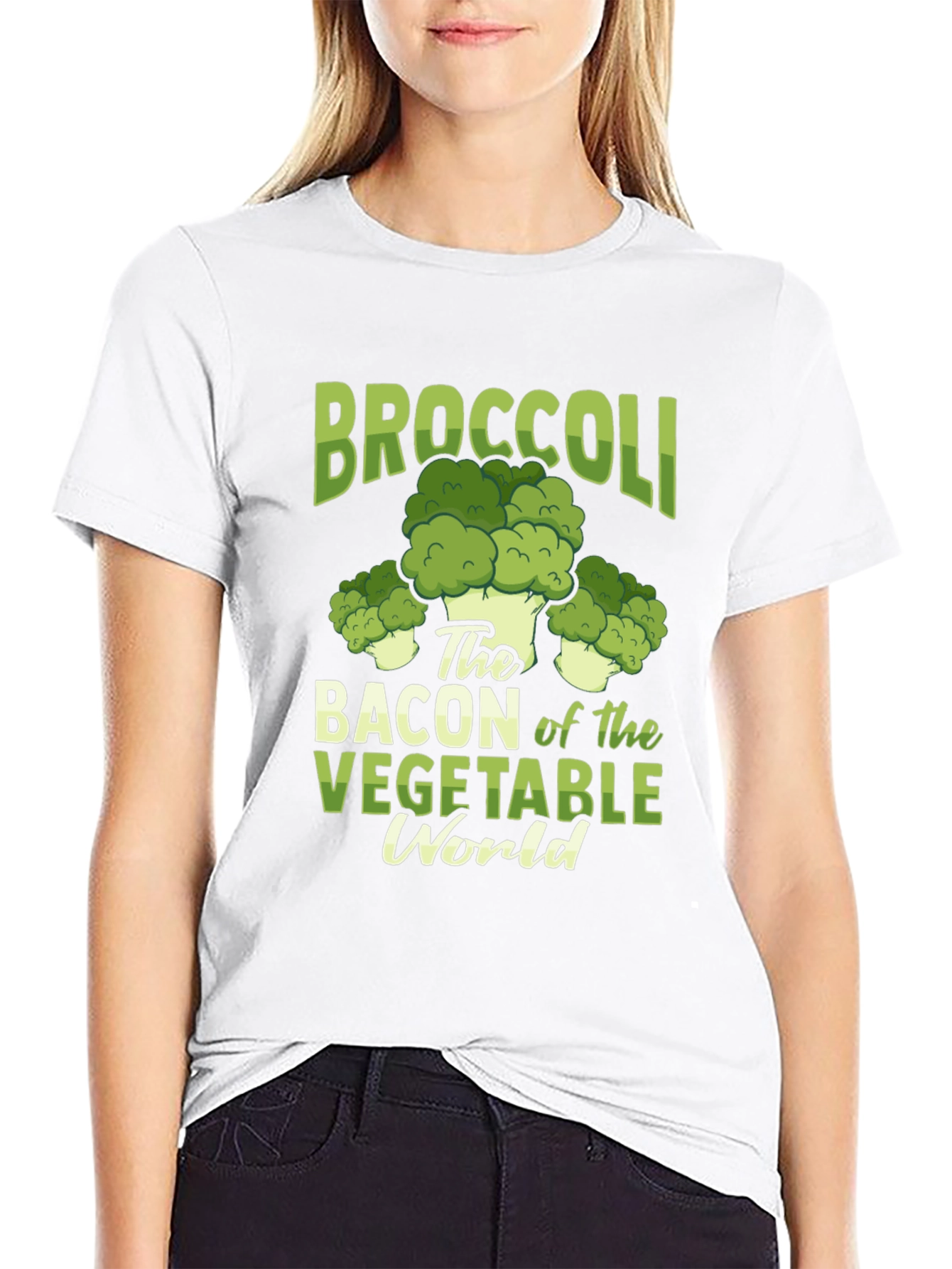 Black Broccoli Bacon Vegetable World Graphic Tee view 9