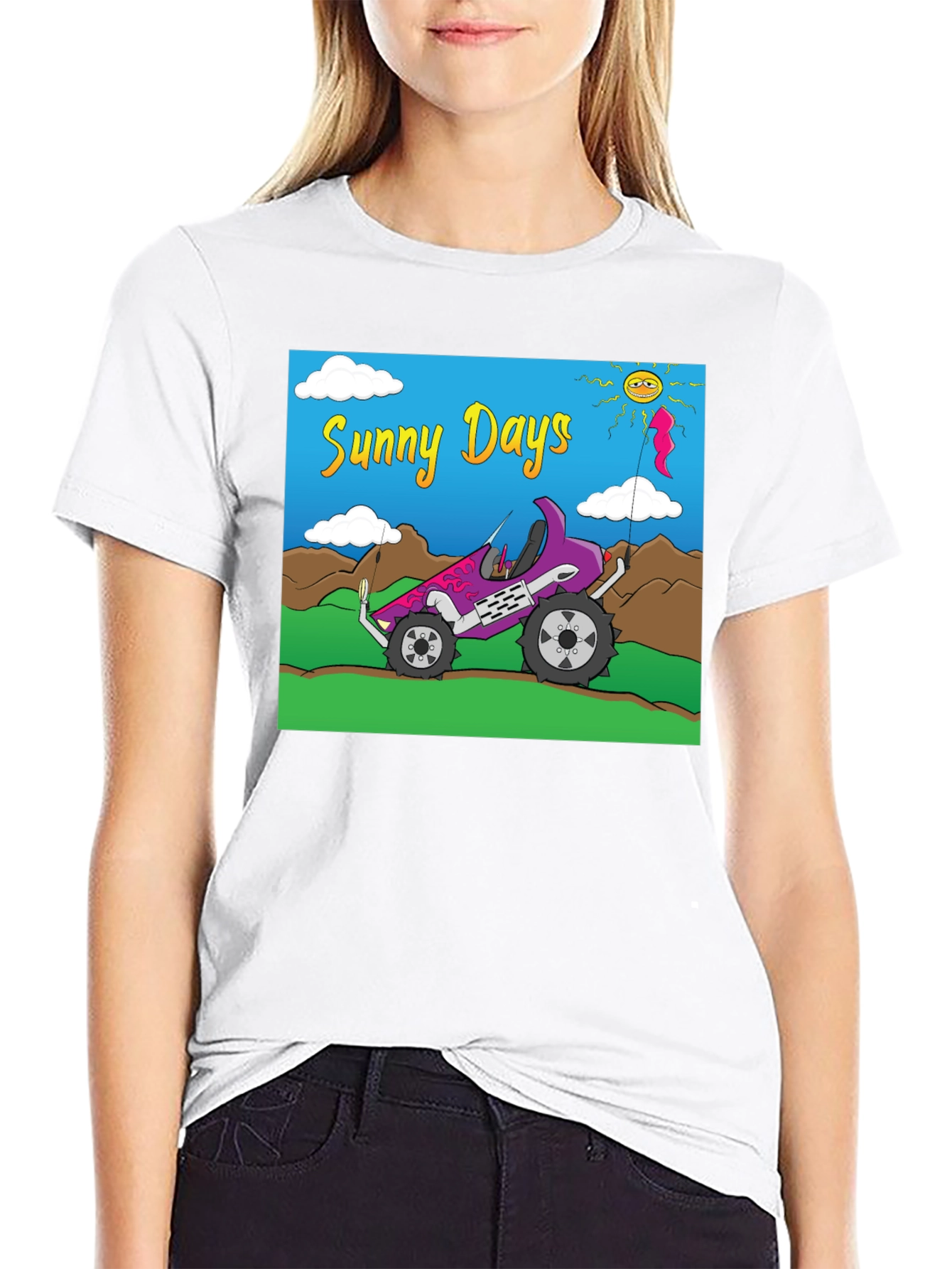Black Sunny Days Graphic Tee - Car & Sunshine Design view 9