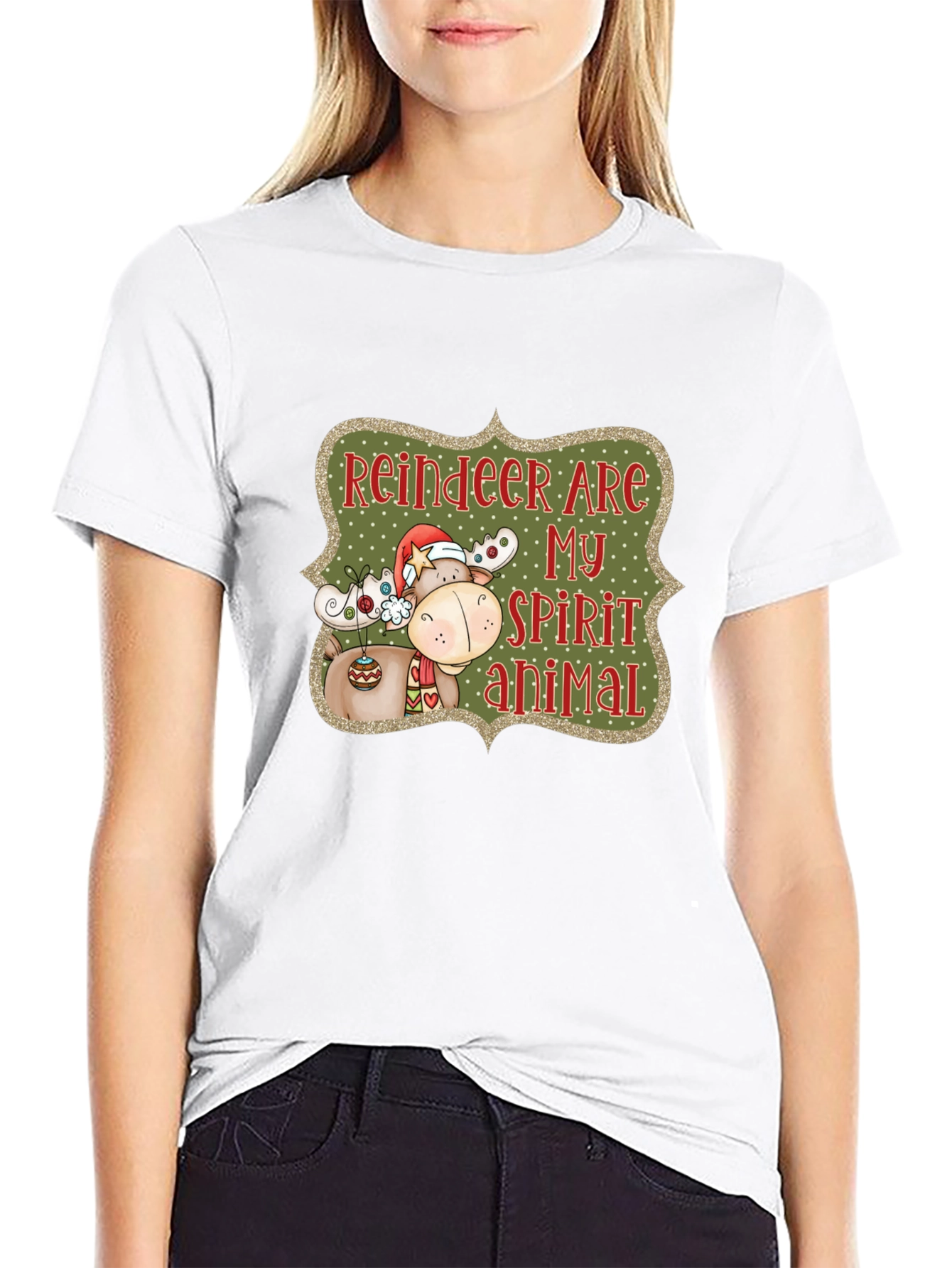 Black Reindeer Spirit Animal Christmas Graphic Tee view 9