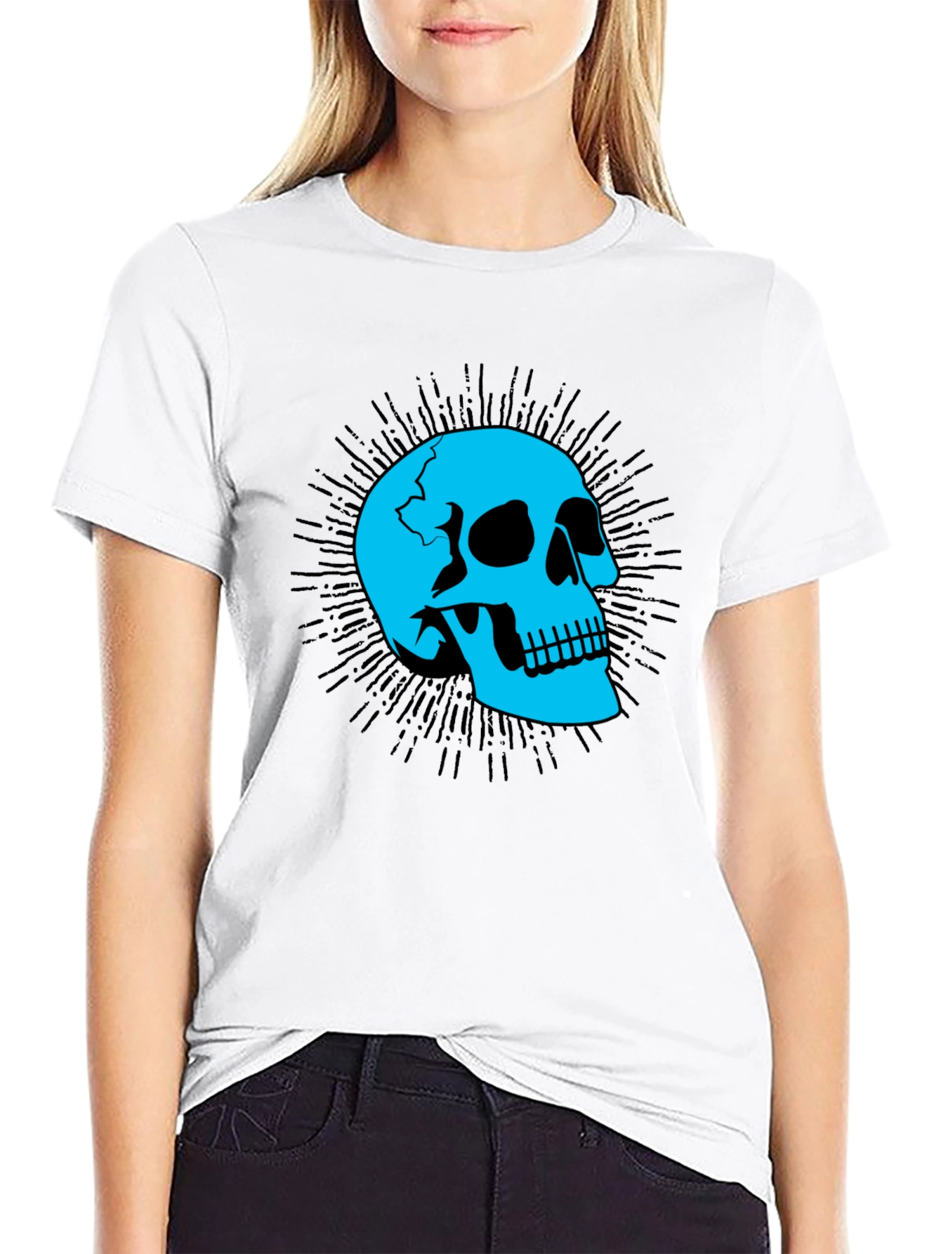 Black Skull Graphic Tee - Black Cotton T-Shirt view 9